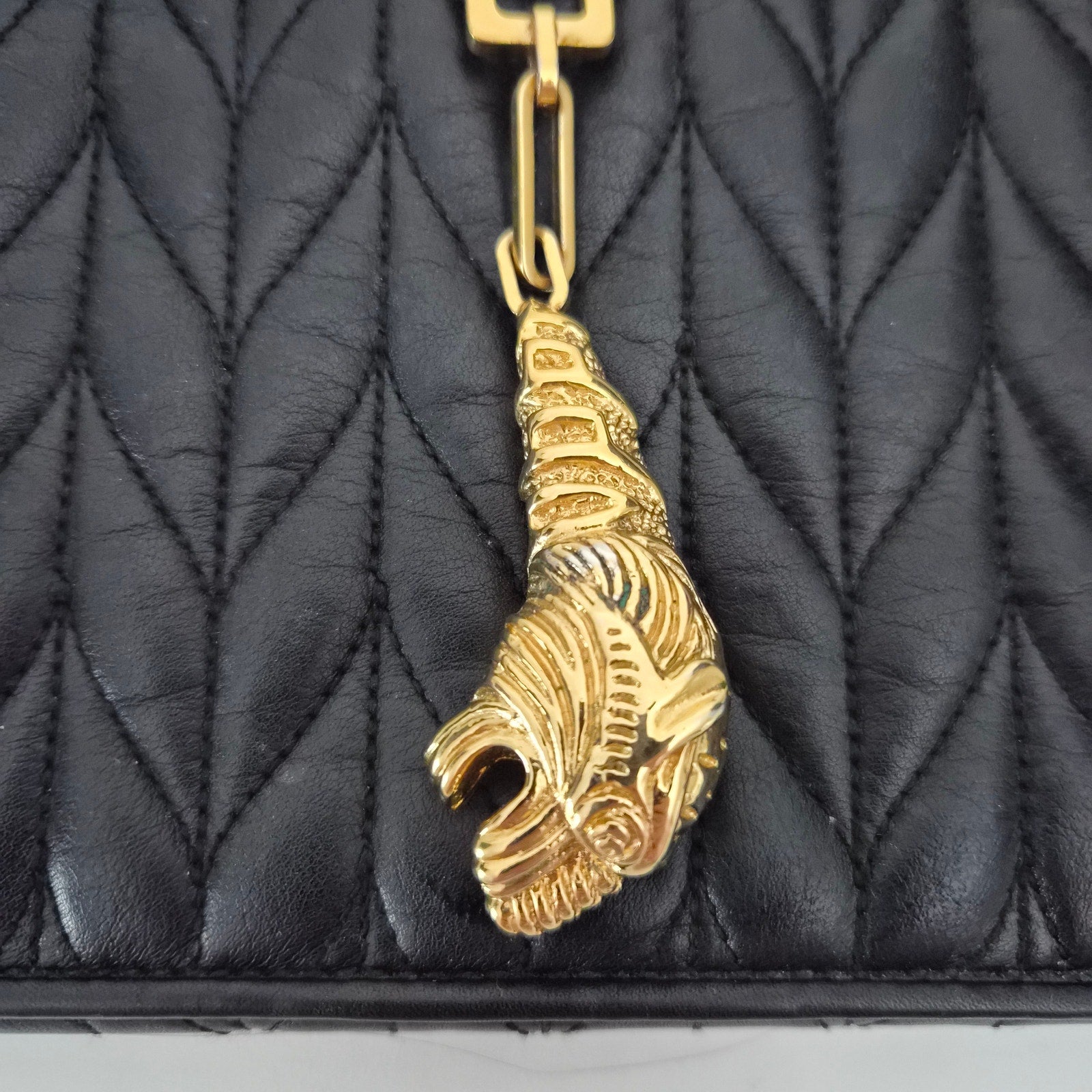 Gucci Vintage Quilted Chevron Leather Lion Charm Crossbody