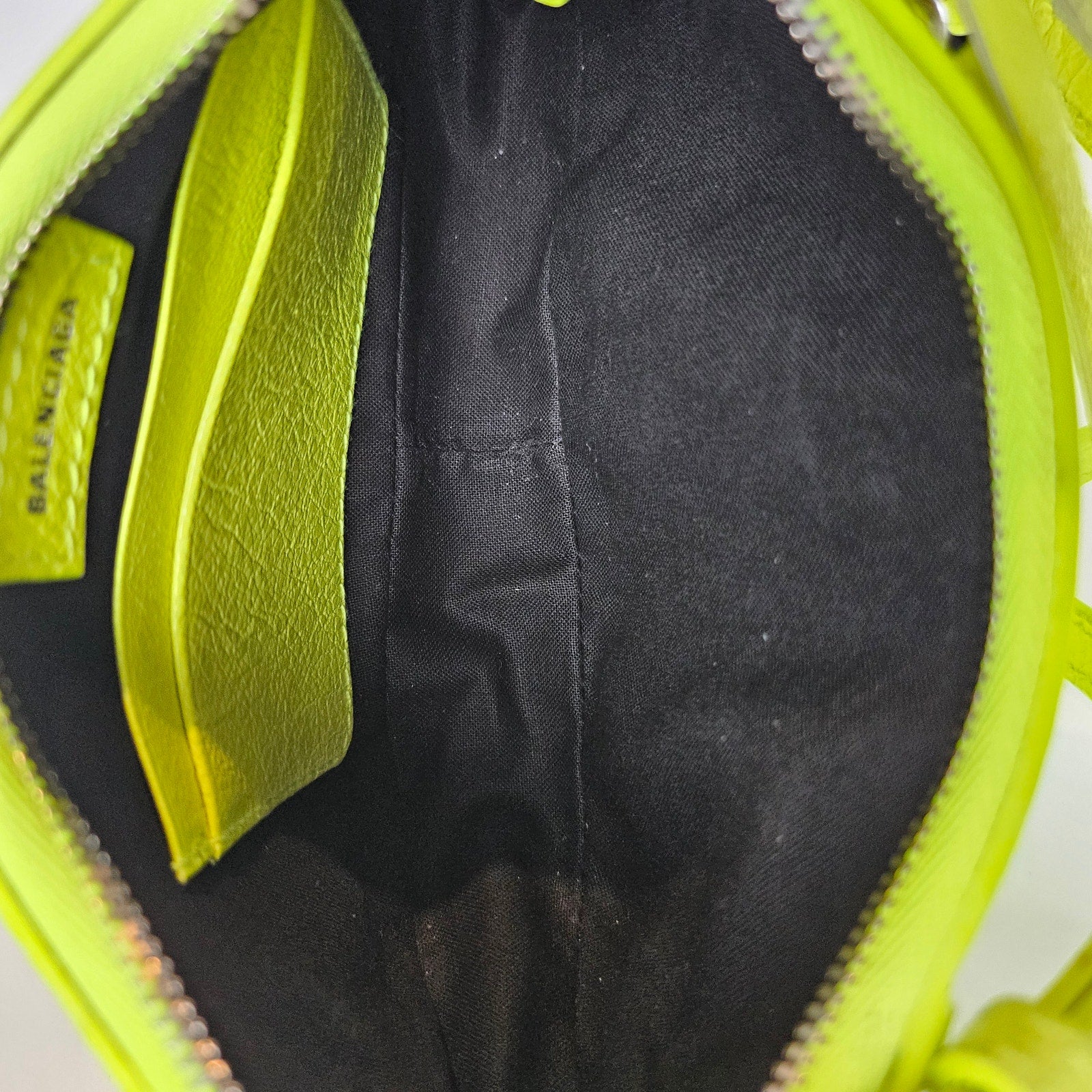 Balenciaga Agneau Arena Le Cagole Mini Purse With Chain Neon Yellow