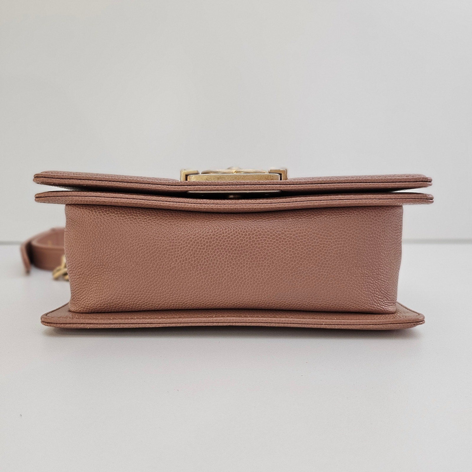 Chanel 18C Dark Beige Small Caviar Leather Boy Bag