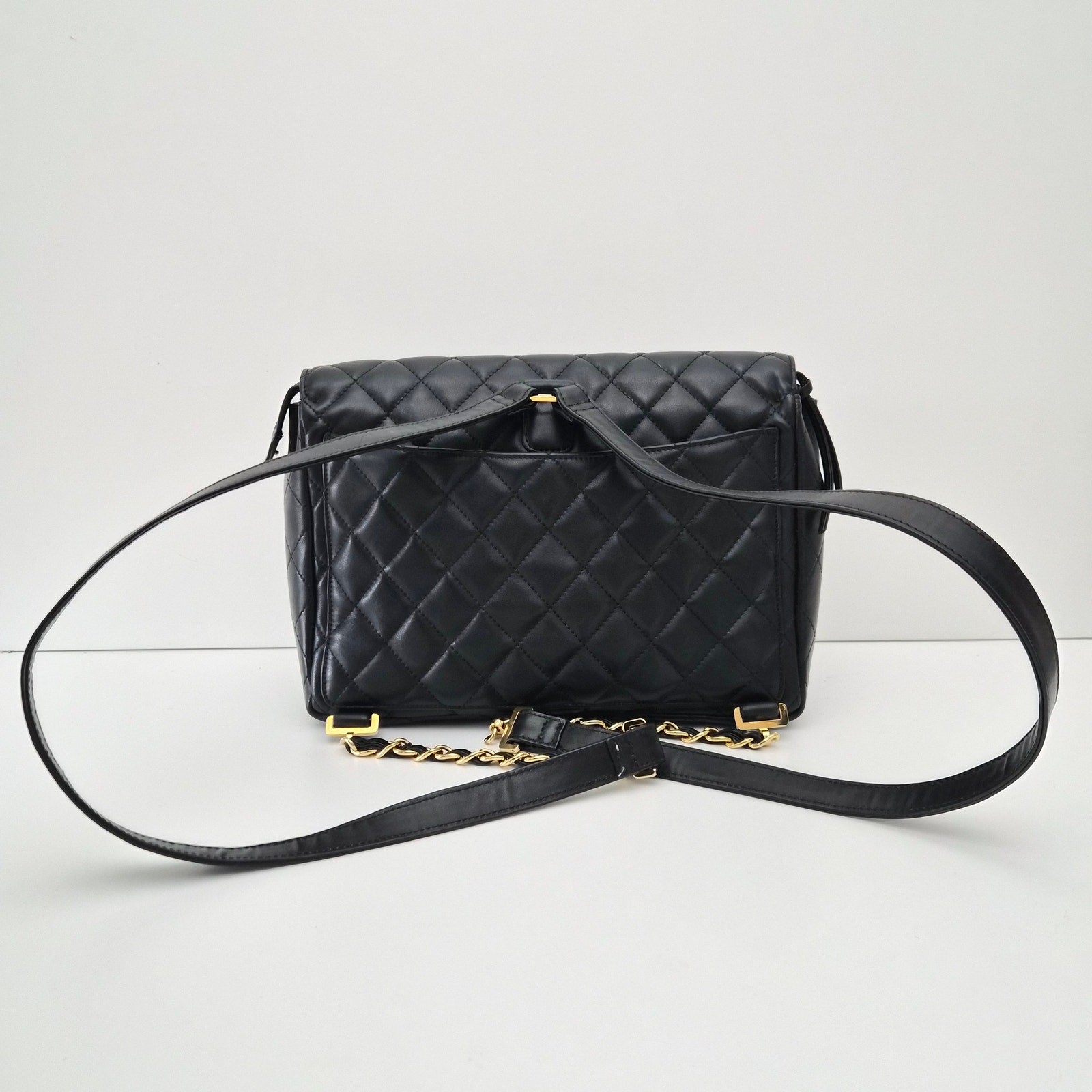 Chanel Black Lambskin Vintage Backpack Oversized CC GHW 24k plated