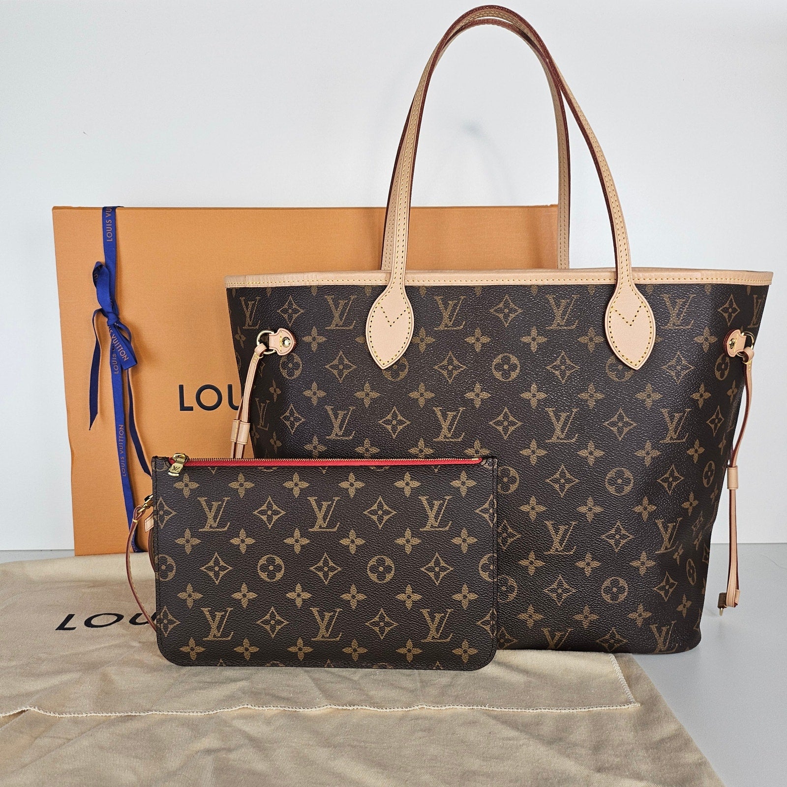 Louis Vuitton Monogram Neverfull MM Tote Cherry Interior