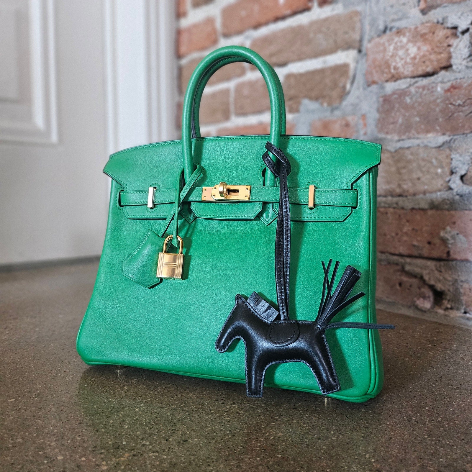 Hermes Milo Lambskin Grigri Rodeo Horse Bag Charm PM So Black