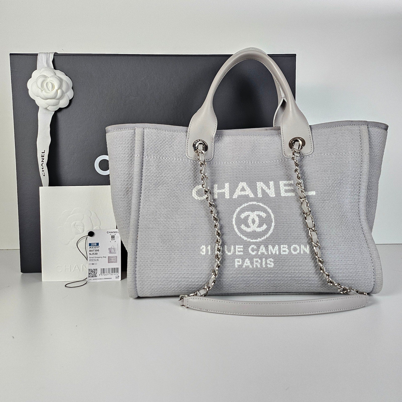 Chanel Small NM Deauville Canvas Tote Gris / Gray