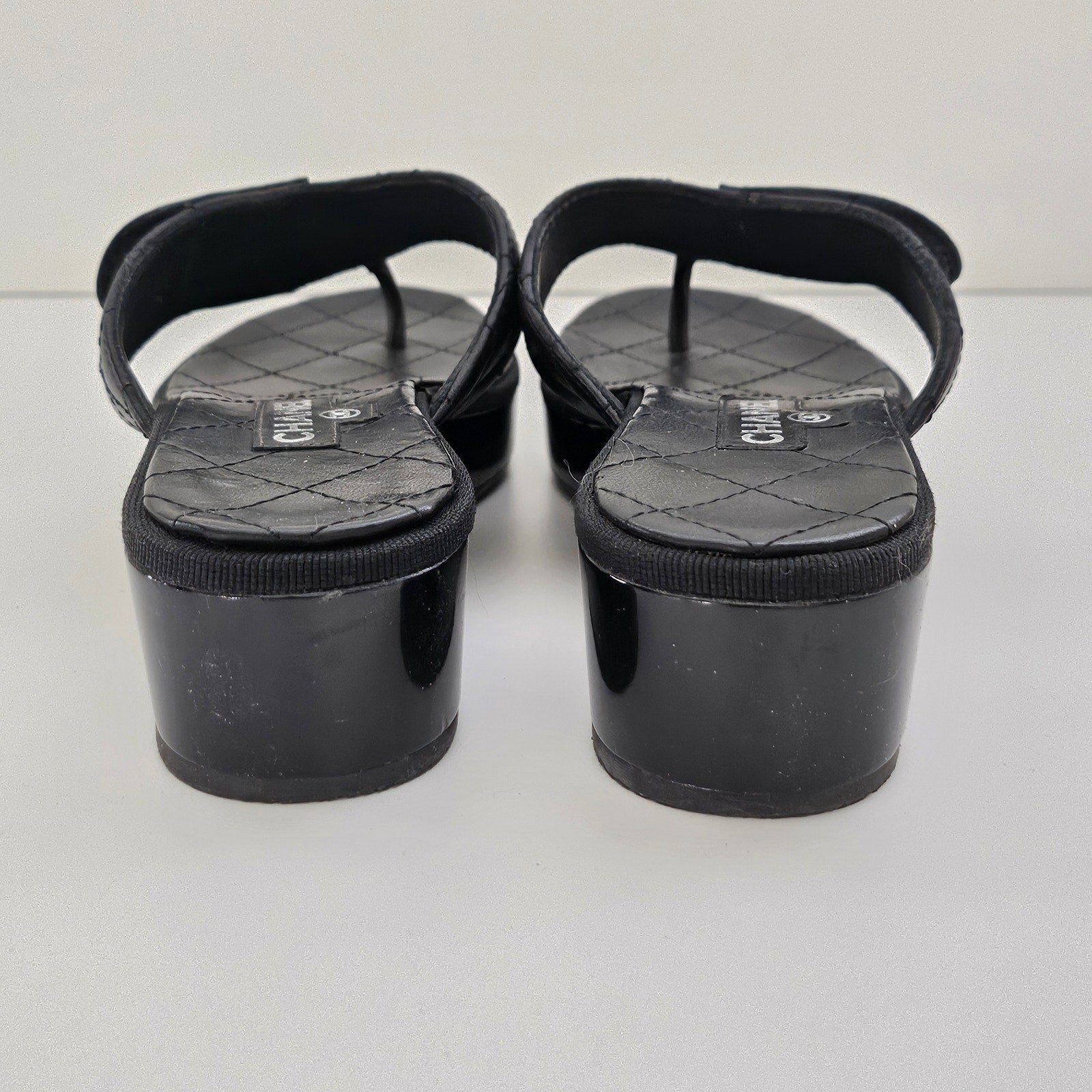 Chanel Turnlock Black Leather Sandals US 8 / EU 38