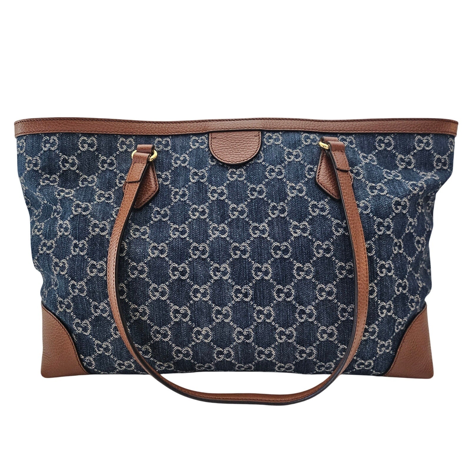 Gucci Denim GG Monogram Medium Ophidia Shopping Tote Blue Tea Cuir