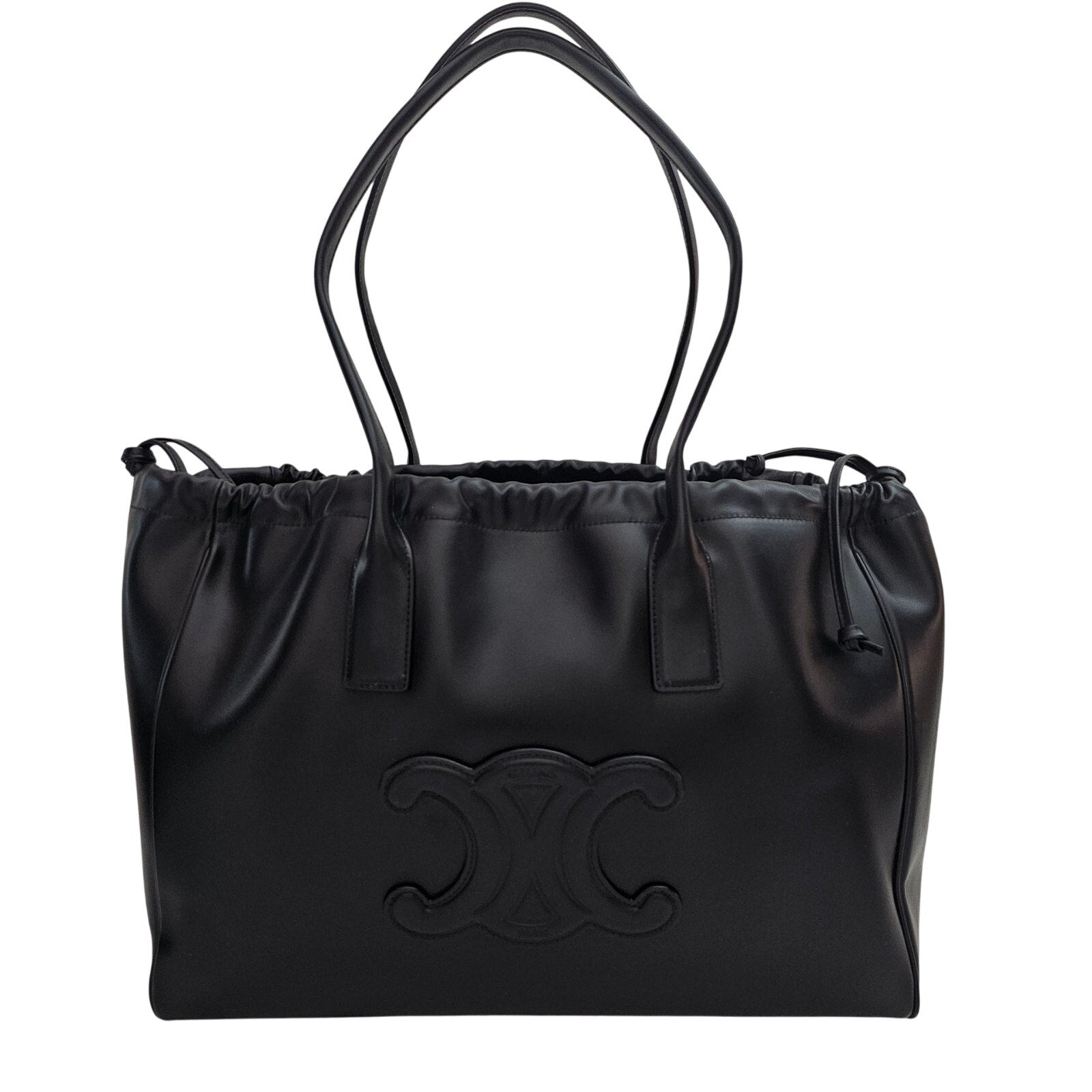 Celine Large Cabas Hippo Drawstring Cuir Triomphe Smooth Leather Tote Black