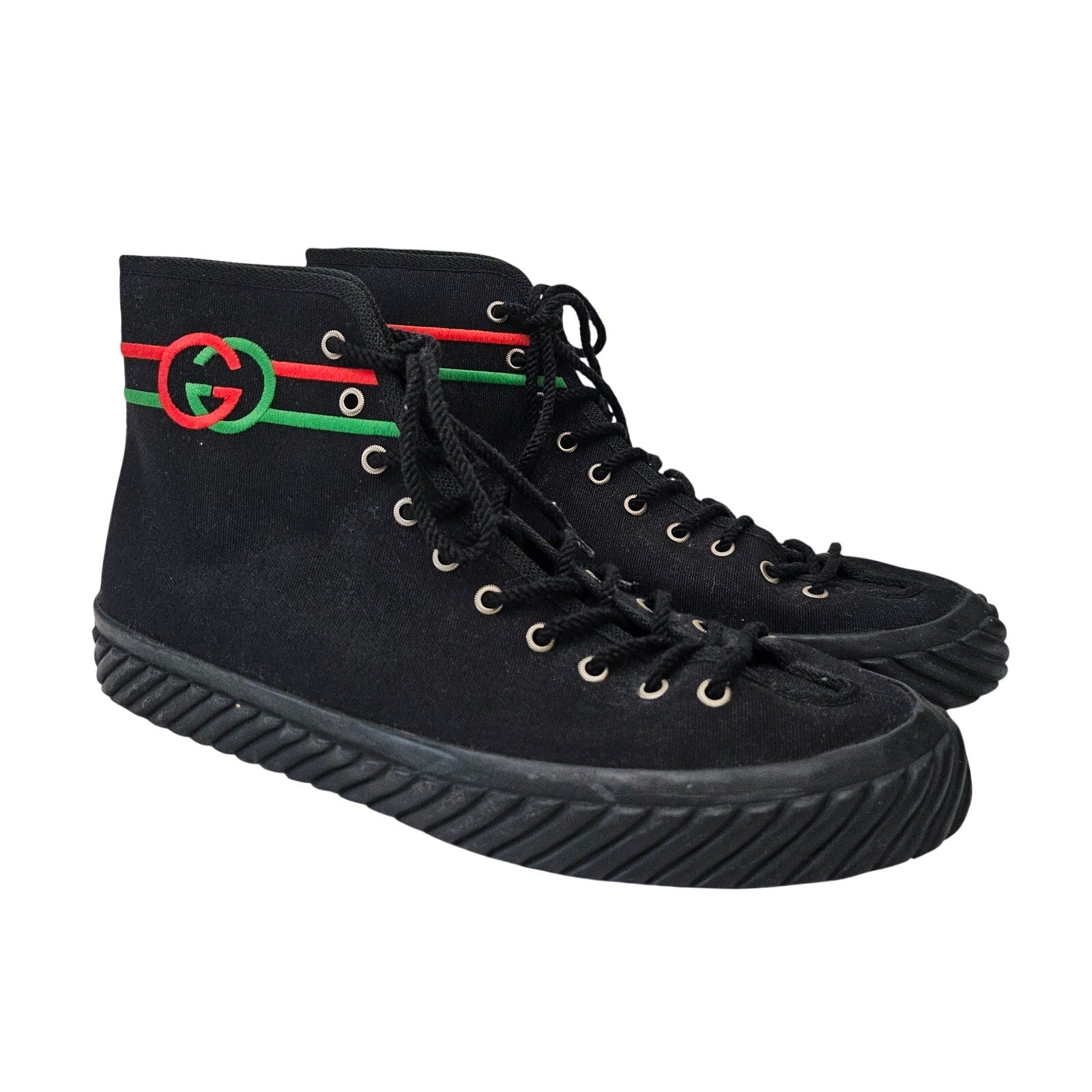 Gucci Interlocking High Top Black Canvas Sneakers Size US 12.5 / EU 42.5