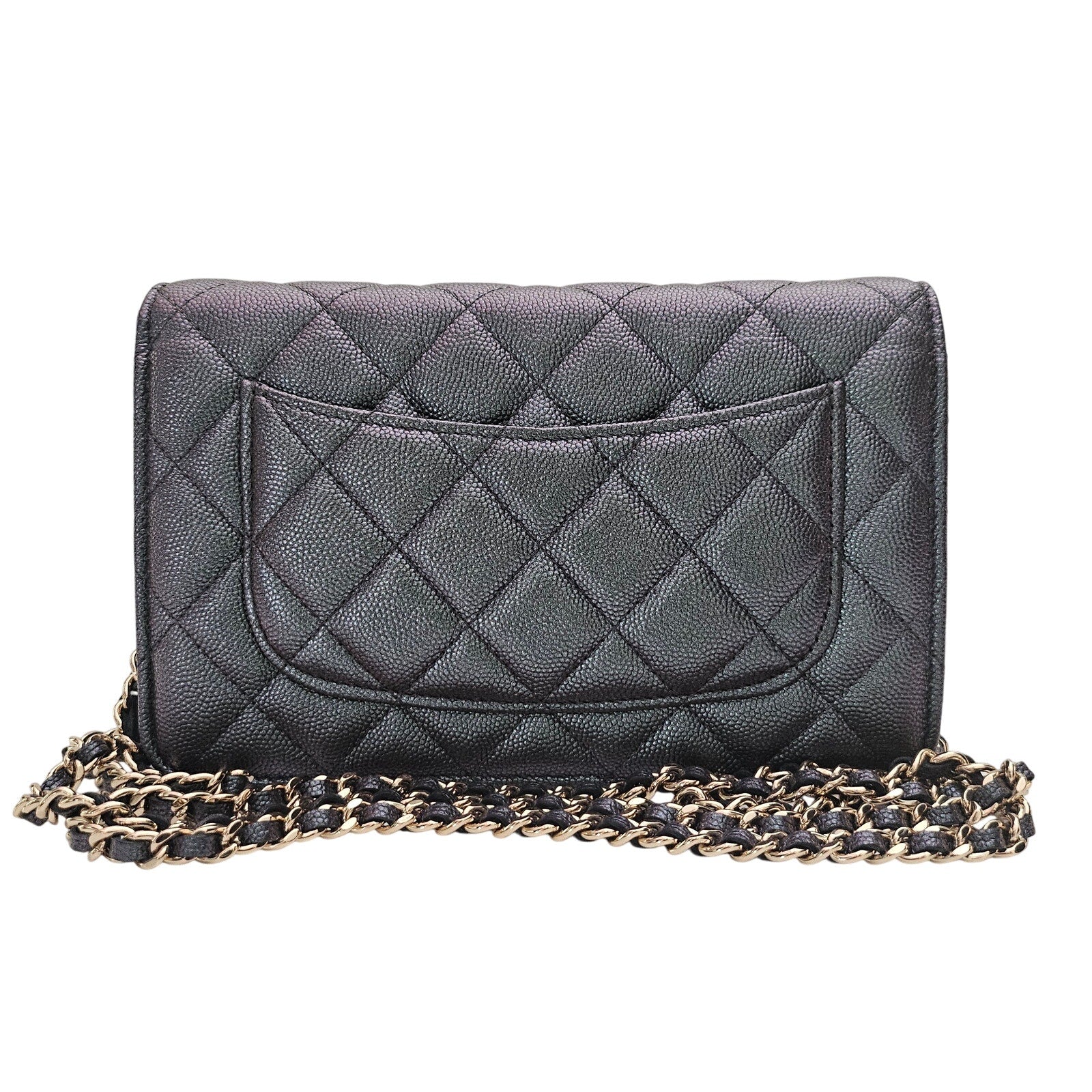 Chanel Iridescent Caviar Quilted Wallet On Chain WOC Pearl CC