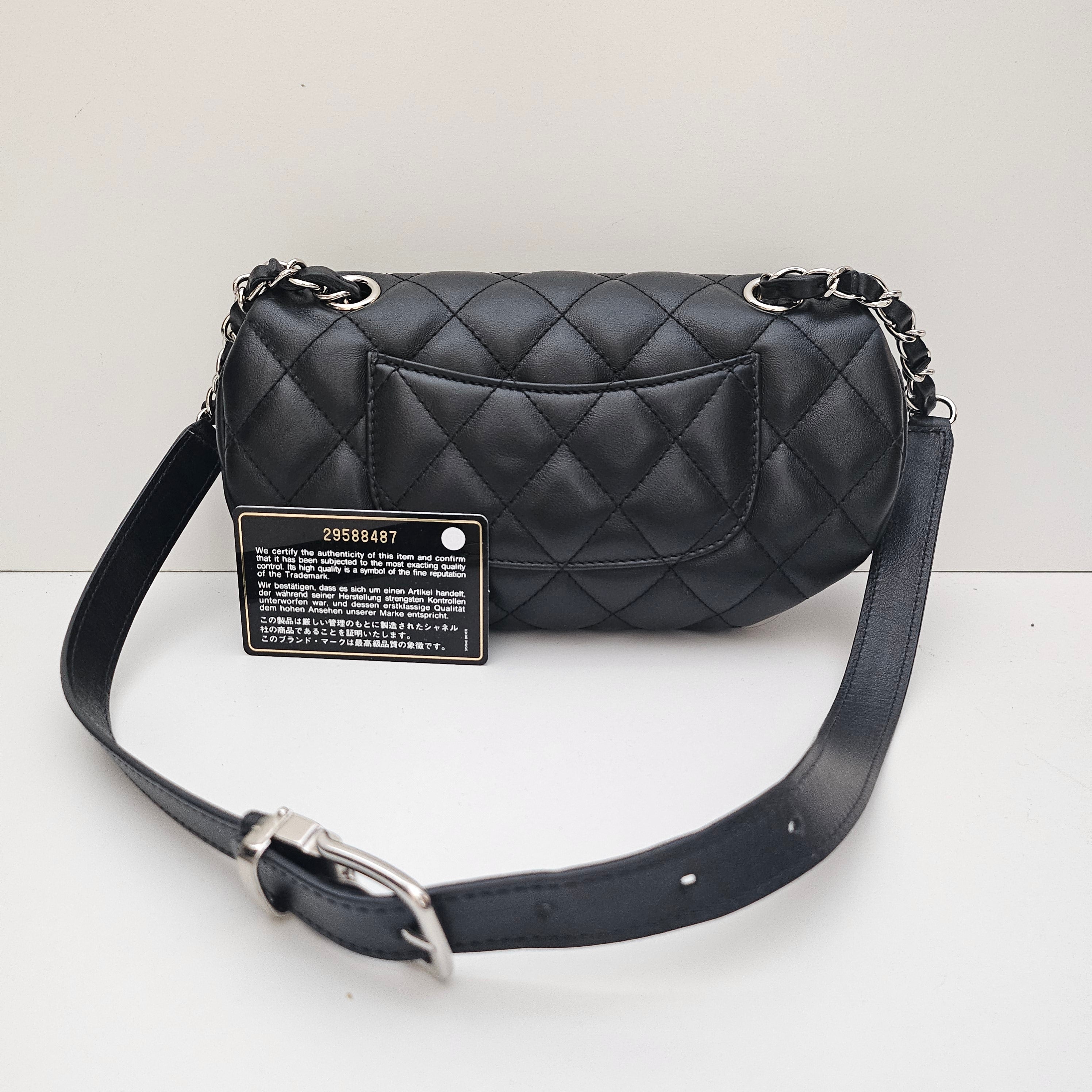 Chanel Quilted Uniform Leather CC Belt Bum Bag Black