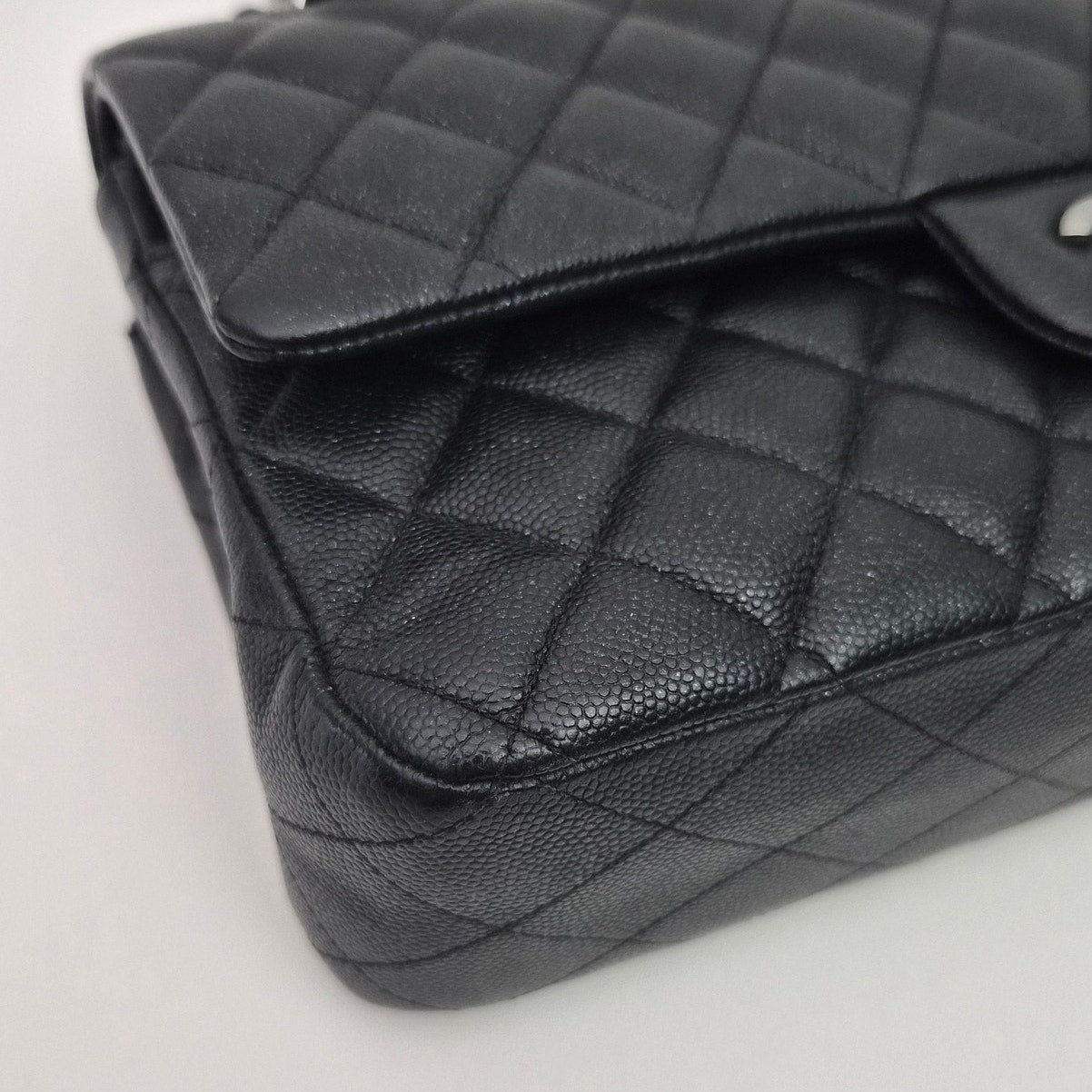 Chanel Classic Medium Glitter Flap 18C Iridescent Black Caviar Gunmetal Hardware