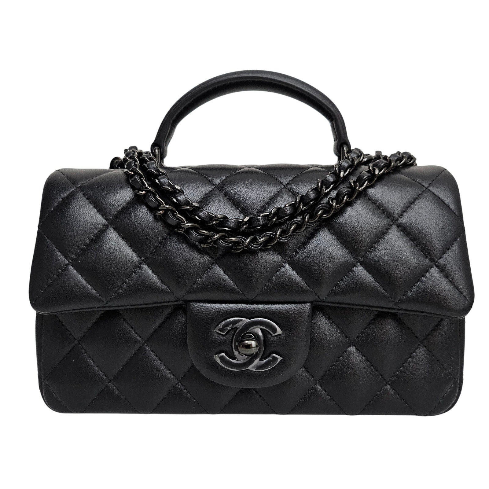Chanel Lambskin Quilted Mini Top Handle Rectangular Flap So Black Bag