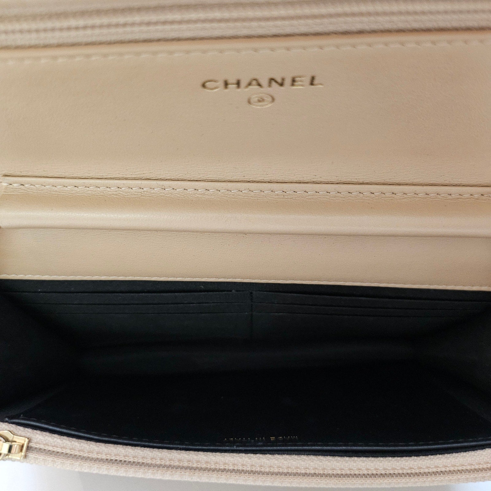 Chanel Caviar Quilted CC Filigree Wallet On Chain WOC Black Tan