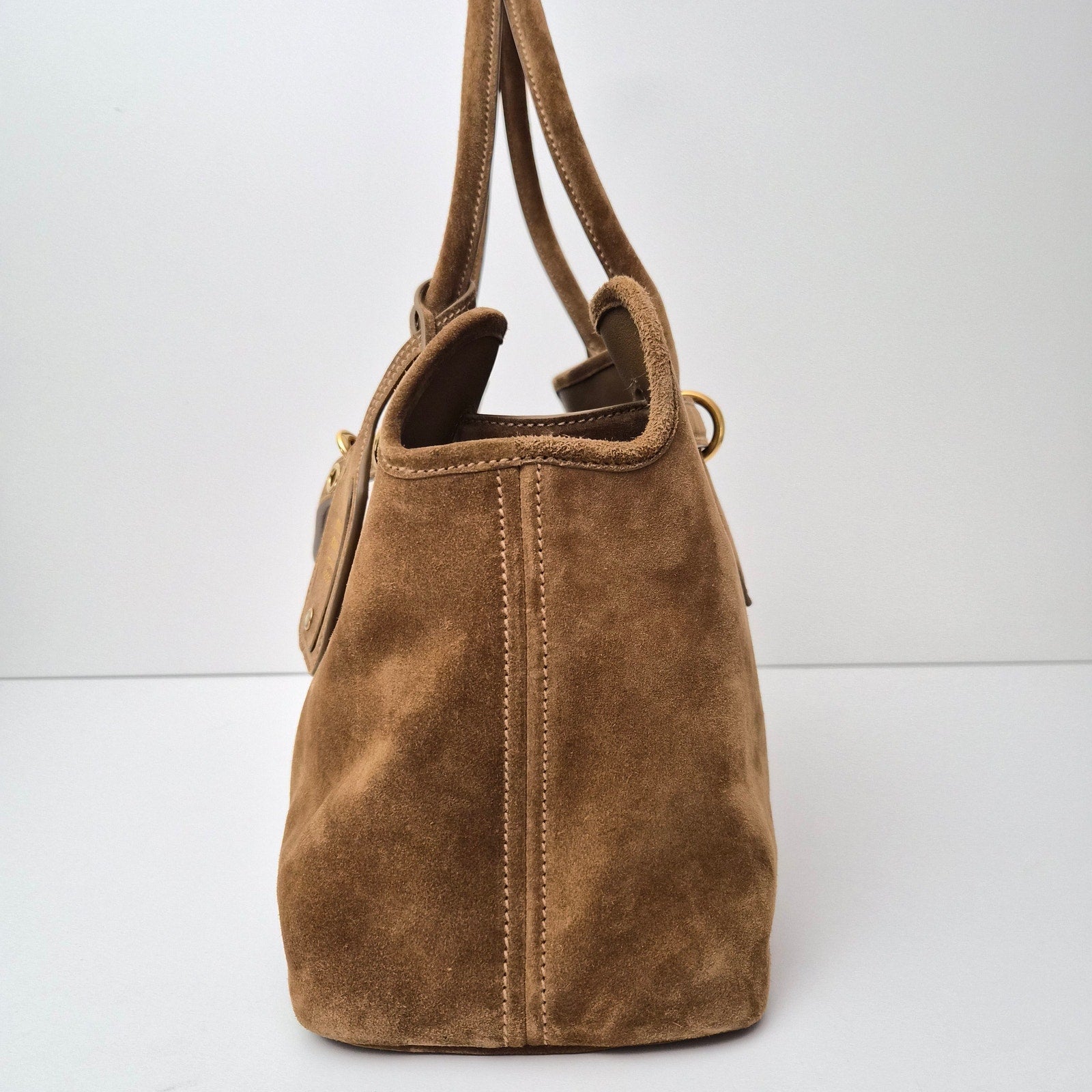 Miu Miu Camoscio Large Aventure Suede Bag Olive Green