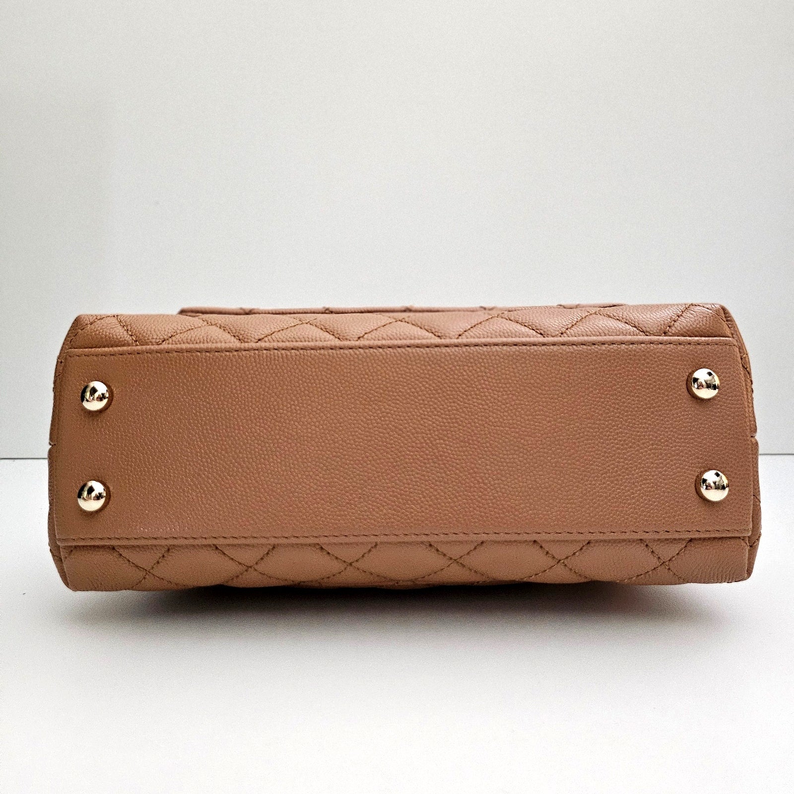 Chanel 21P Caramel Brown Caviar Leather Mini Coco Handle Gold Hardware