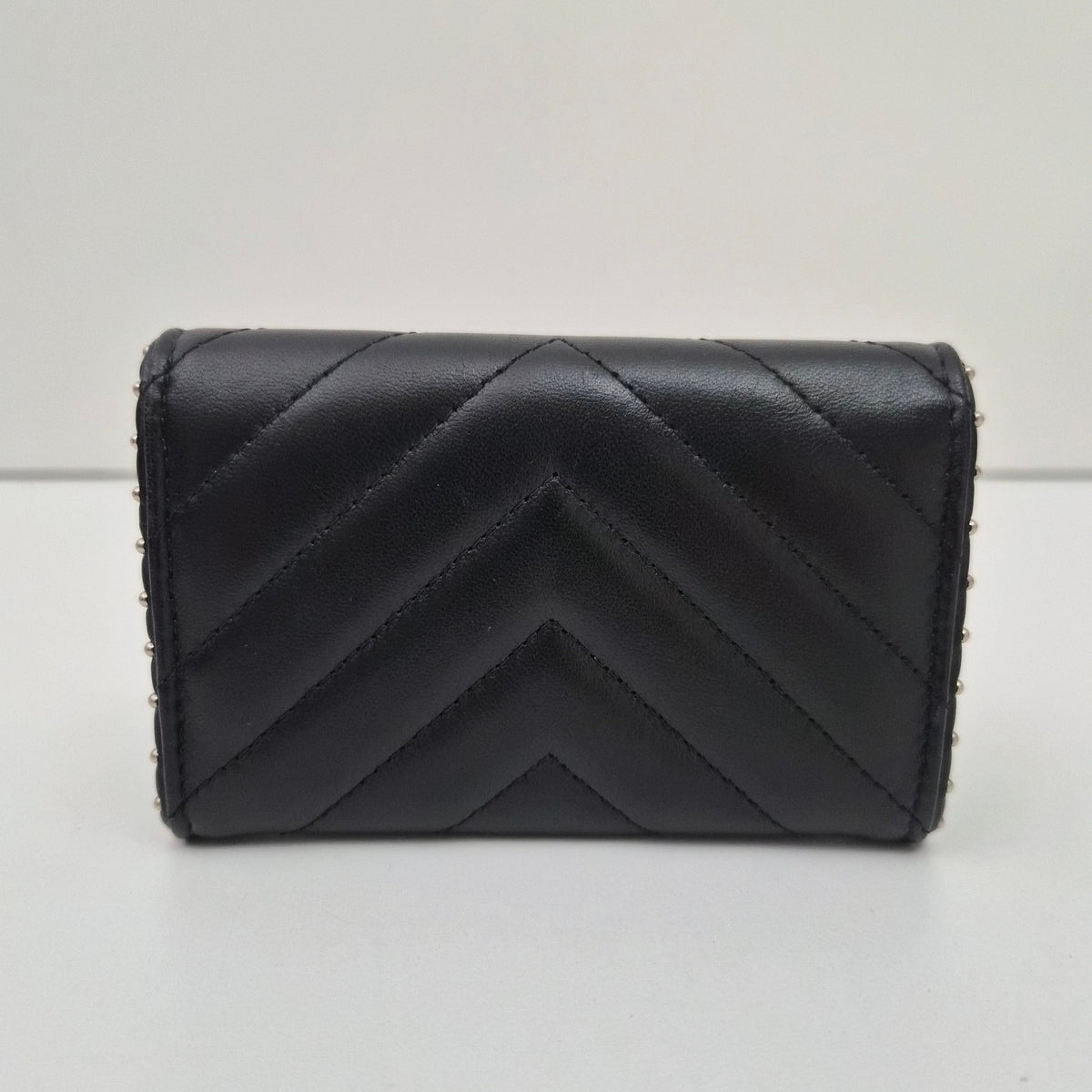 Chanel Lambskin Chevron Quilted Studded Cardholder Wallet Black
