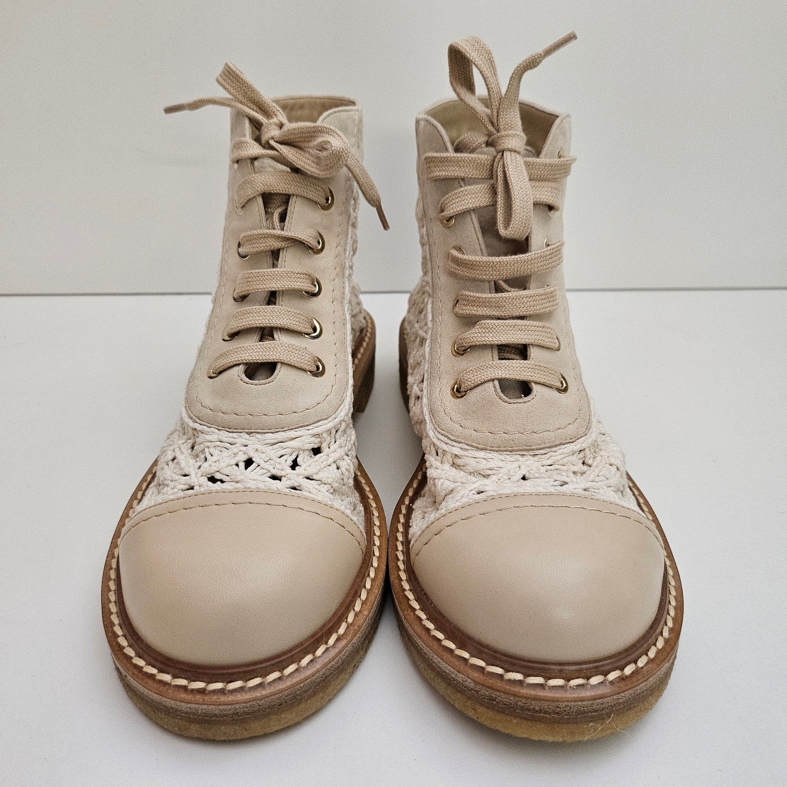 Chanel 2019 CC Logo Crochet White Boots US 7.5 / EU 37.5