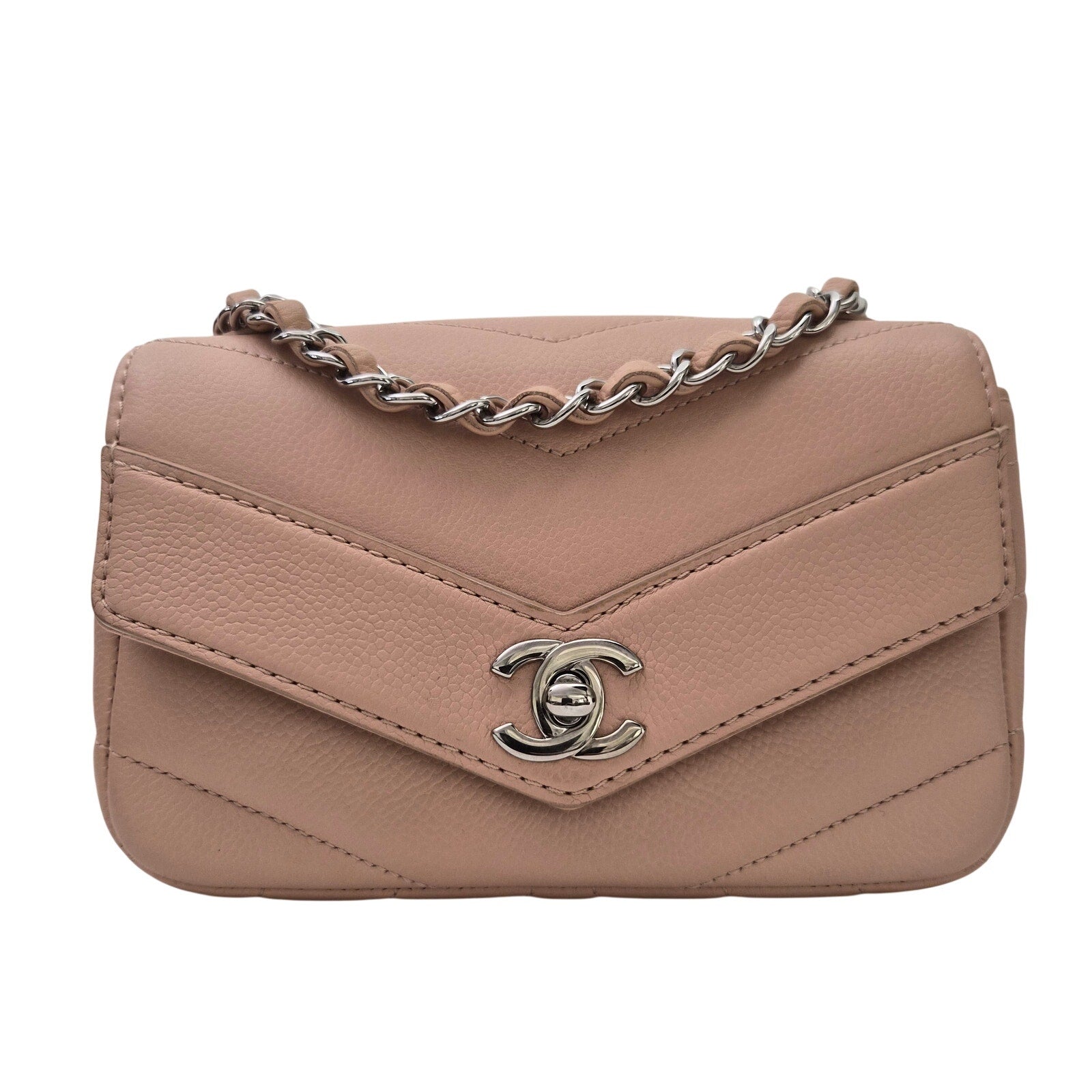 Chanel Caviar Chevron Quilted Small Single Flap Light Pink