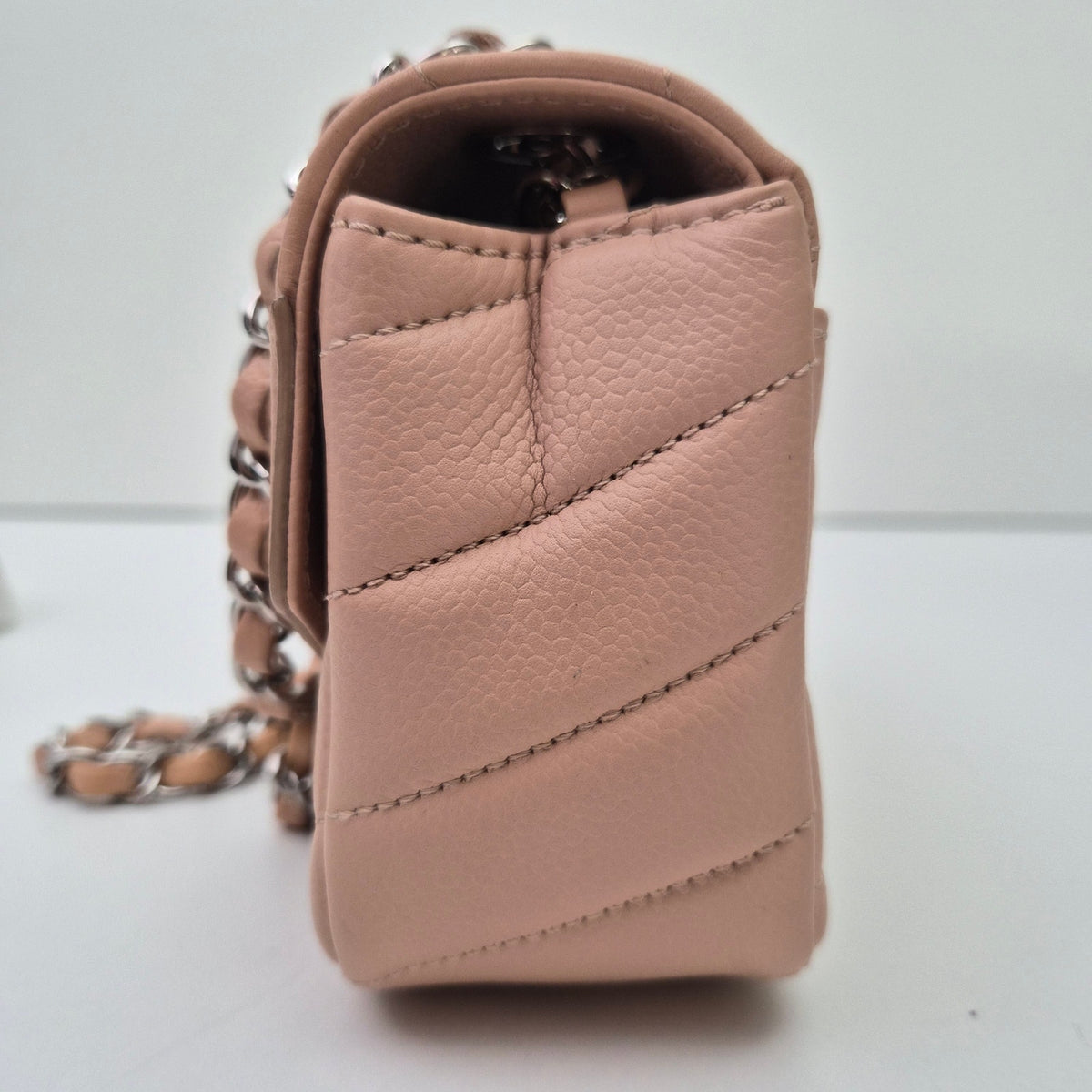 Chanel Caviar Chevron Quilted Small Single Flap Light Pink