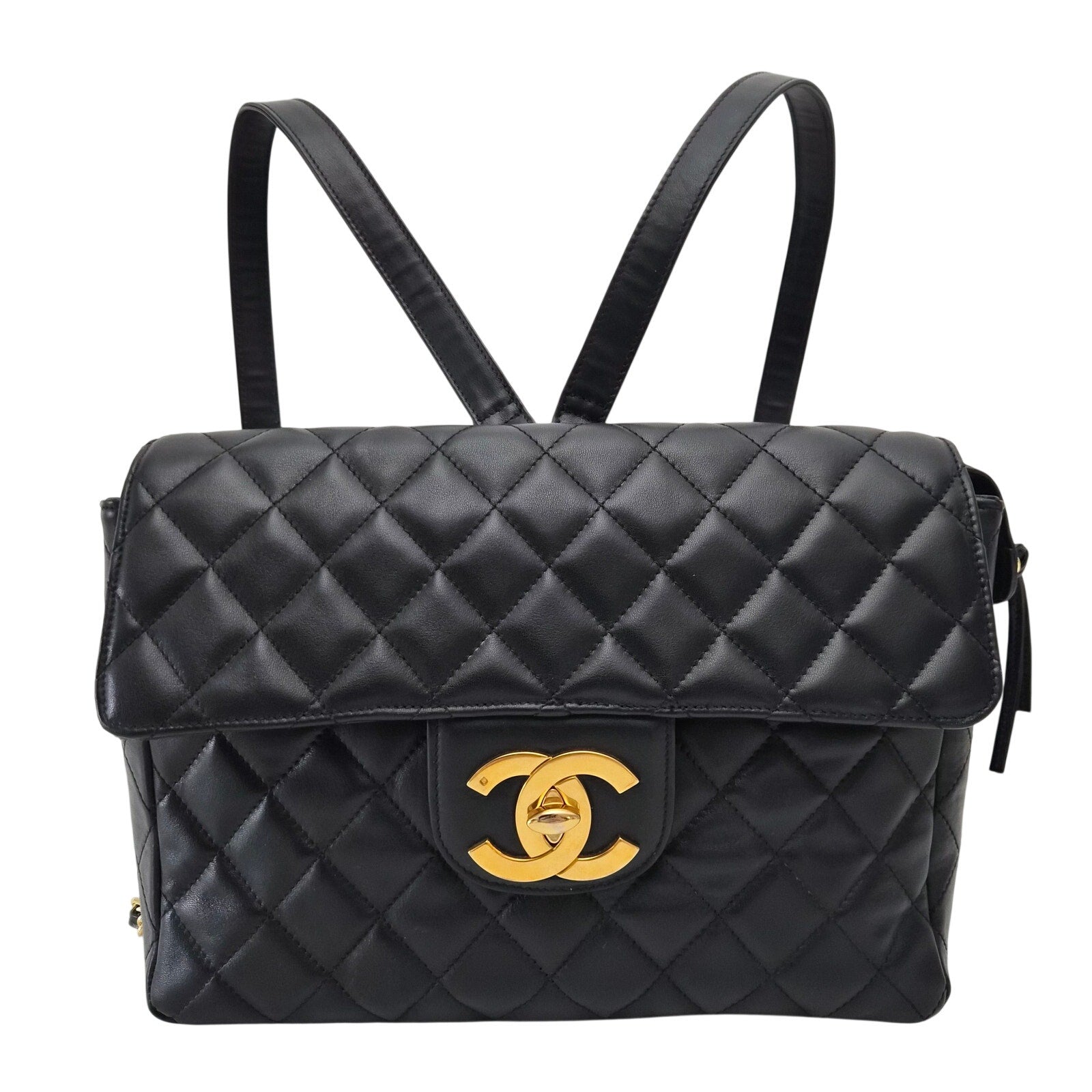Chanel Black Lambskin Vintage Backpack Oversized CC GHW 24k plated