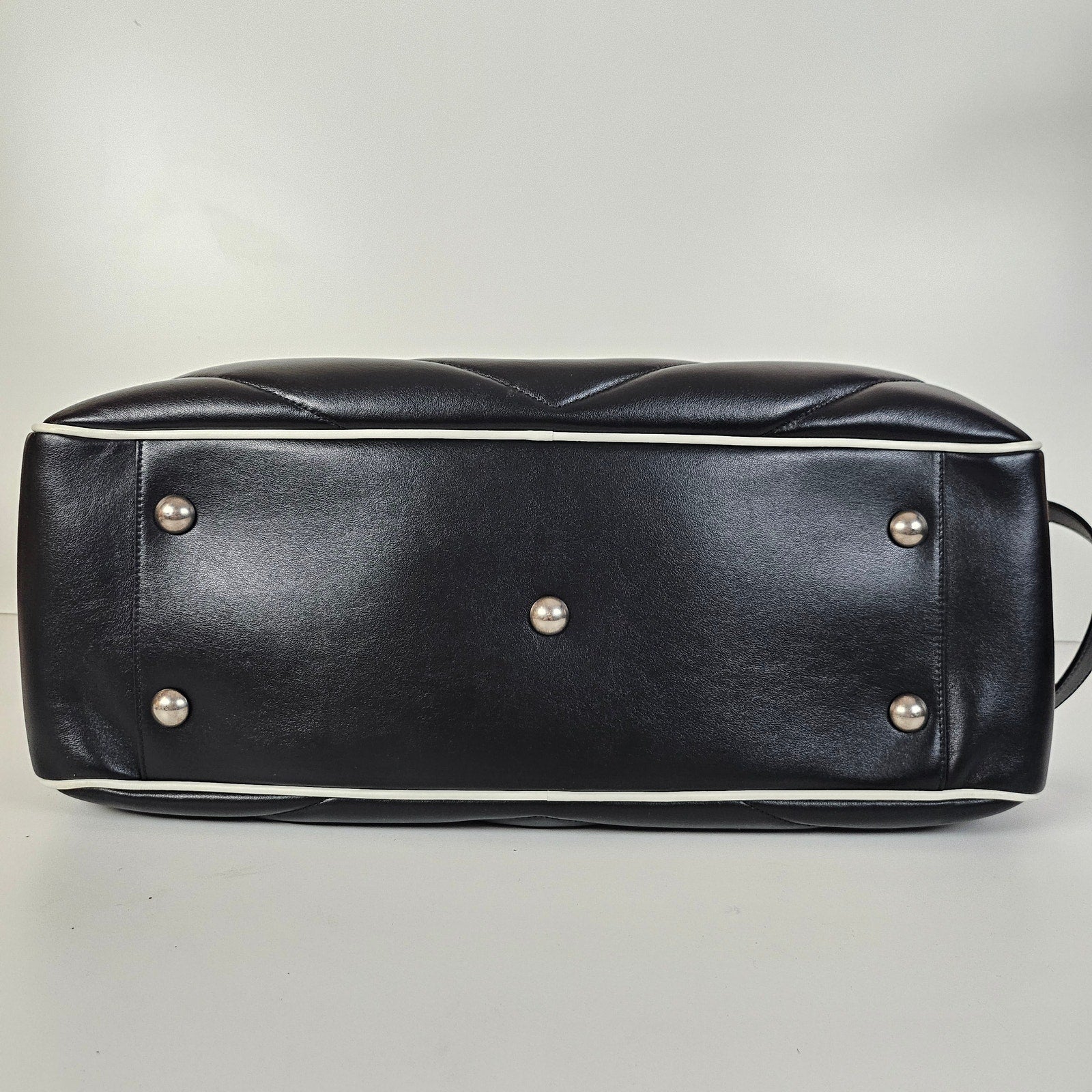 Saint Laurent Calfskin Miles Logo Bowler Duffel Bag Black