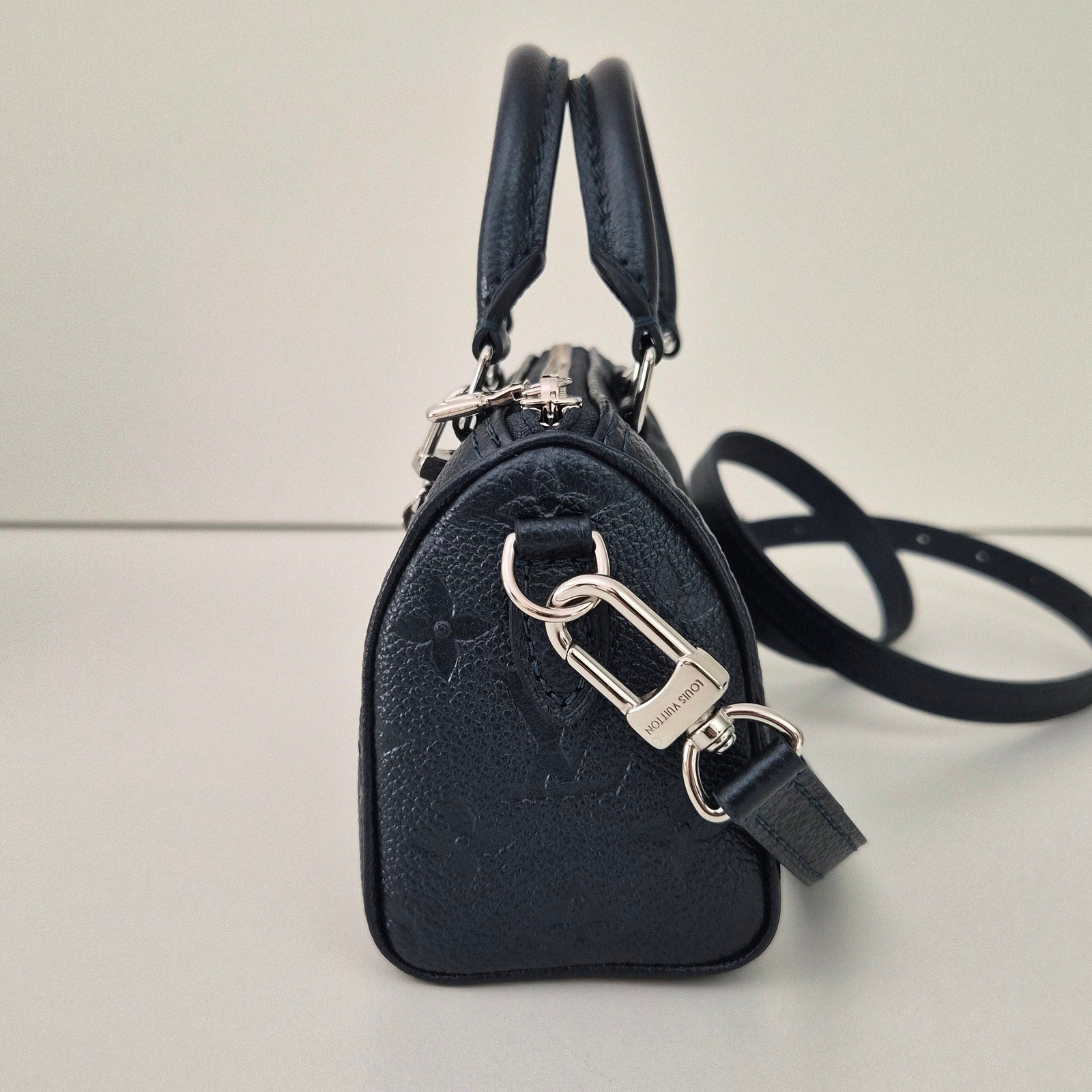 Louis Vuitton Shimmery Ink Black Empreinte Leather Nano Speedy