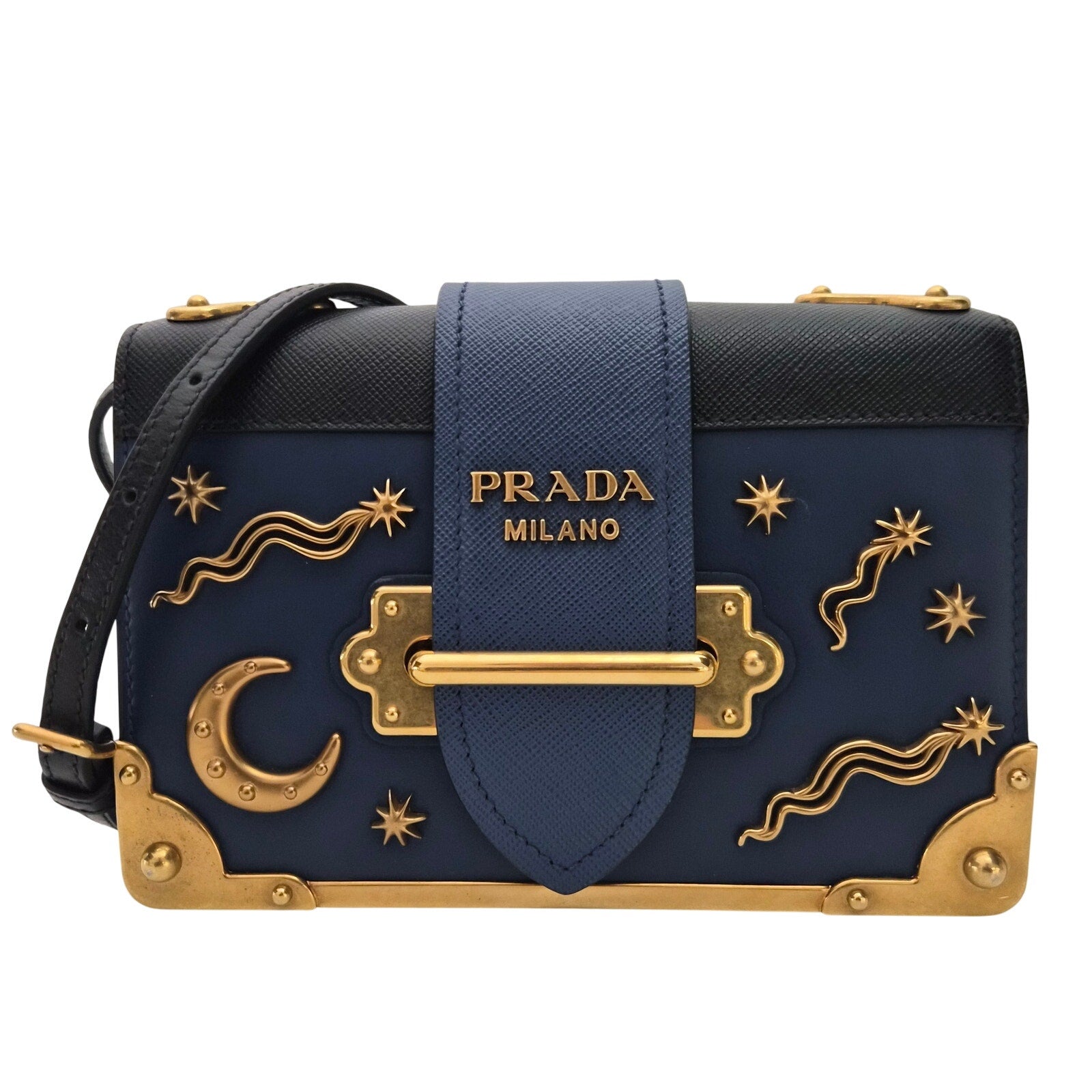 Prada Blue Cahier Small Astrology Moon Star Crossbody Bag