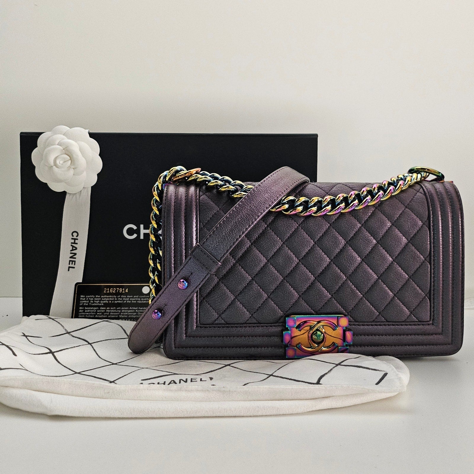 Chanel Mermaid 16C Old Medium Goatskin Boy Bag Purple