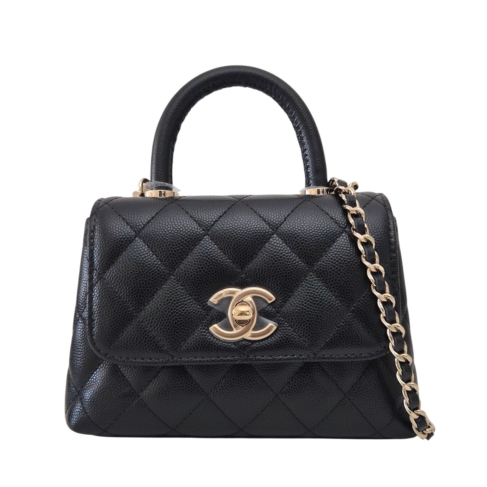 Chanel Coco Handle Clutch With Chain Black Caviar Gold Hardware 25C