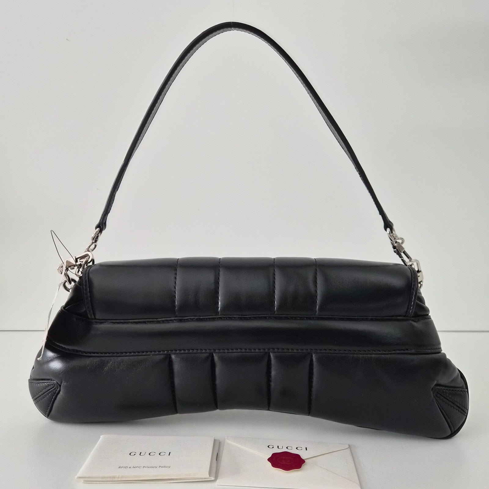 Gucci Large Horsebit Chain Shoulder Bag Vertical Quilted Leather Black