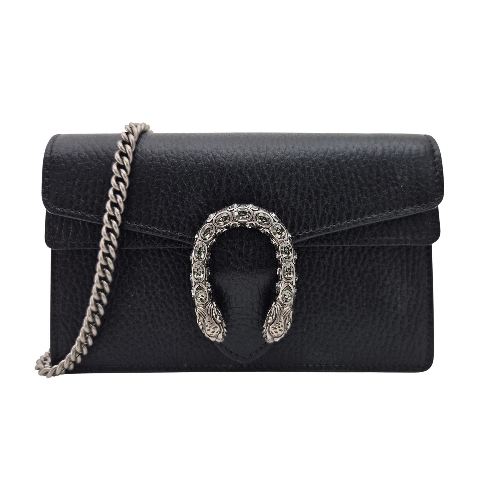 Gucci GG Leather Super Mini Dionysus Crossbody Bag Black