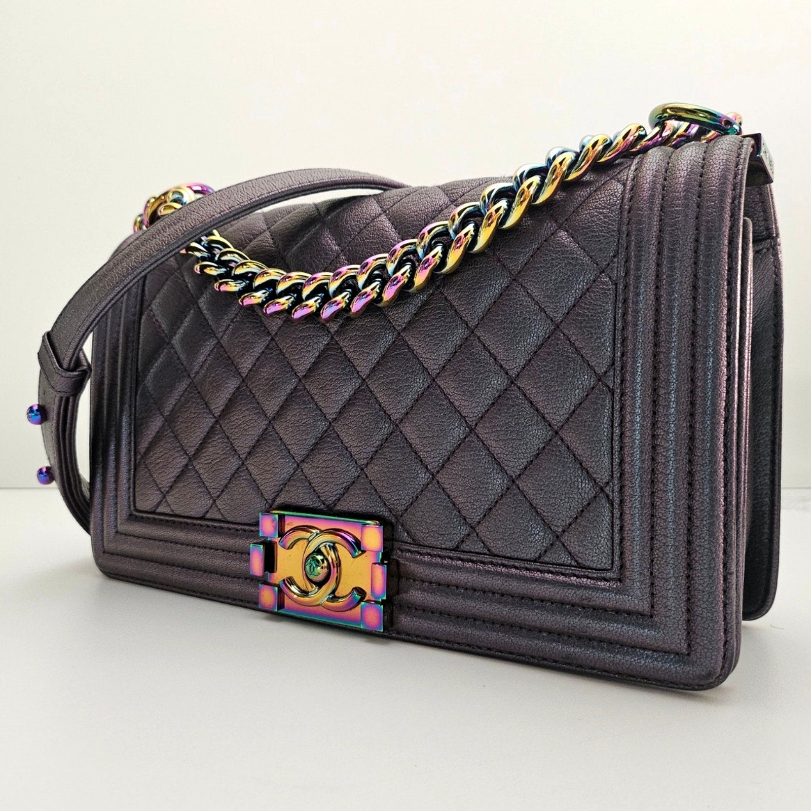 Chanel Mermaid 16C Old Medium Goatskin Boy Bag Purple