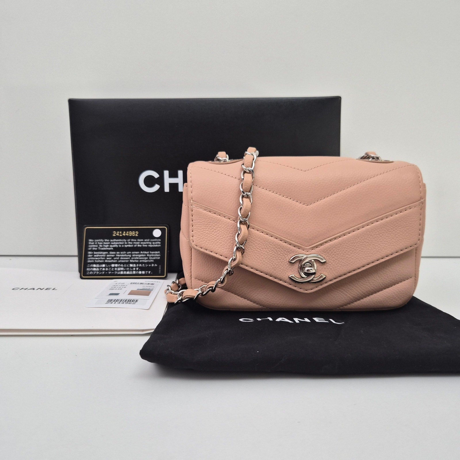 Chanel Caviar Chevron Quilted Small Single Flap Light Pink