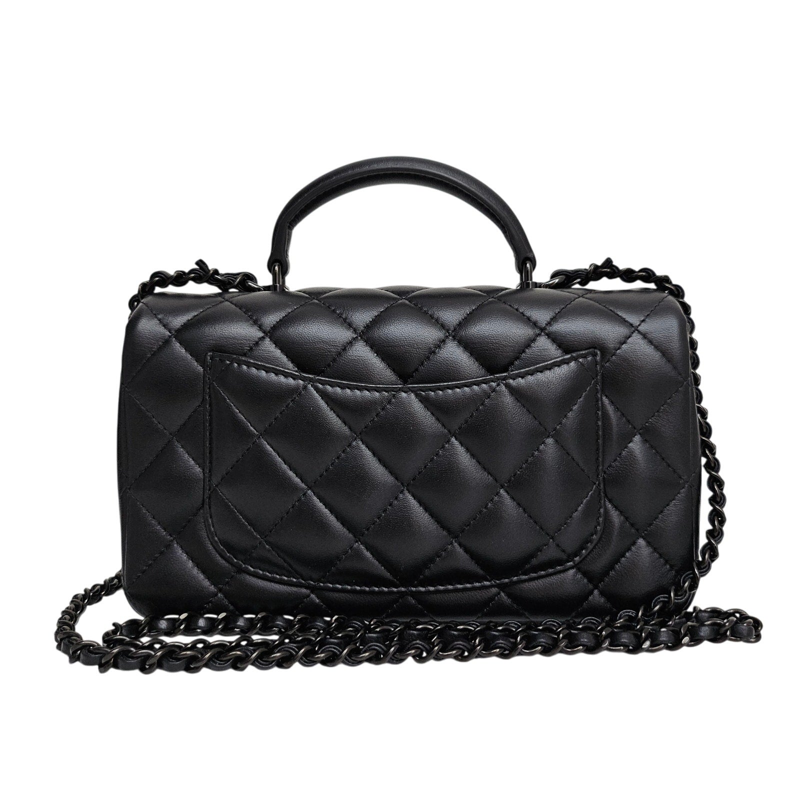 Chanel Lambskin Quilted Mini Top Handle Rectangular Flap So Black Bag