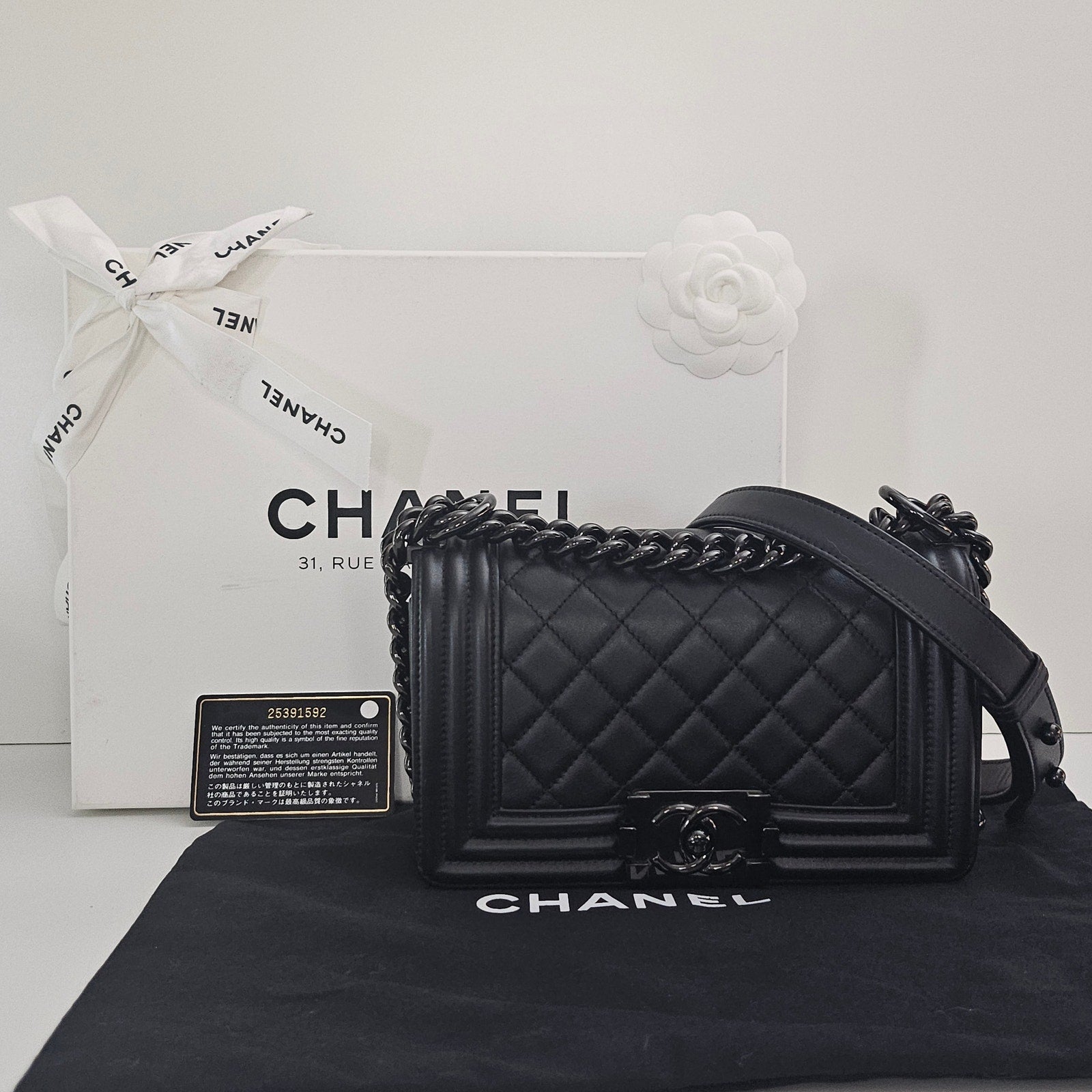 Chanel So Black Small Boy Calfskin Shoulder Bag