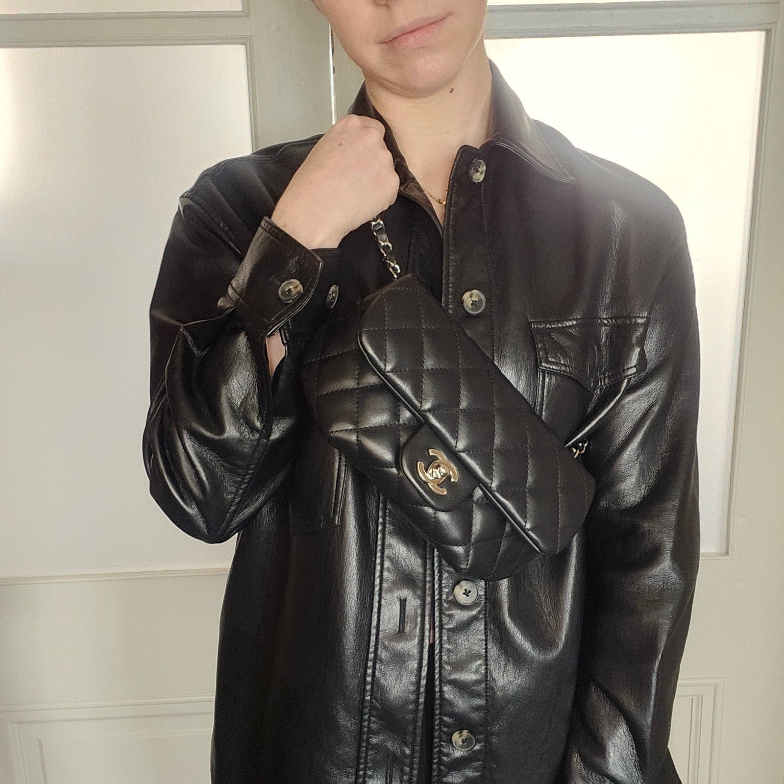 Chanel Quilted Uniform Leather CC Belt Bum Bag Black