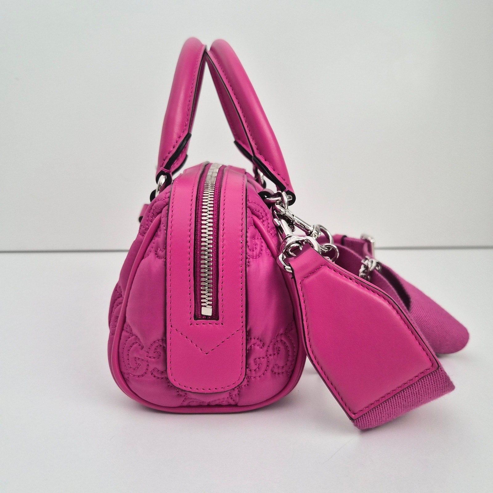 Gucci Nylon Calfskin Enamel GG Matelasse Mini Bowler Bag Lovely