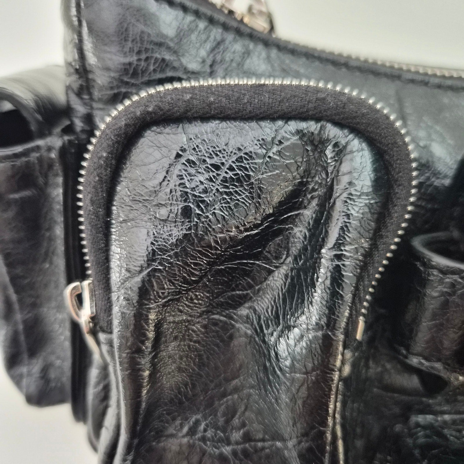 Balenciaga Agneau Arena Superbusy XS Sling Zip Shoulder Bag Black