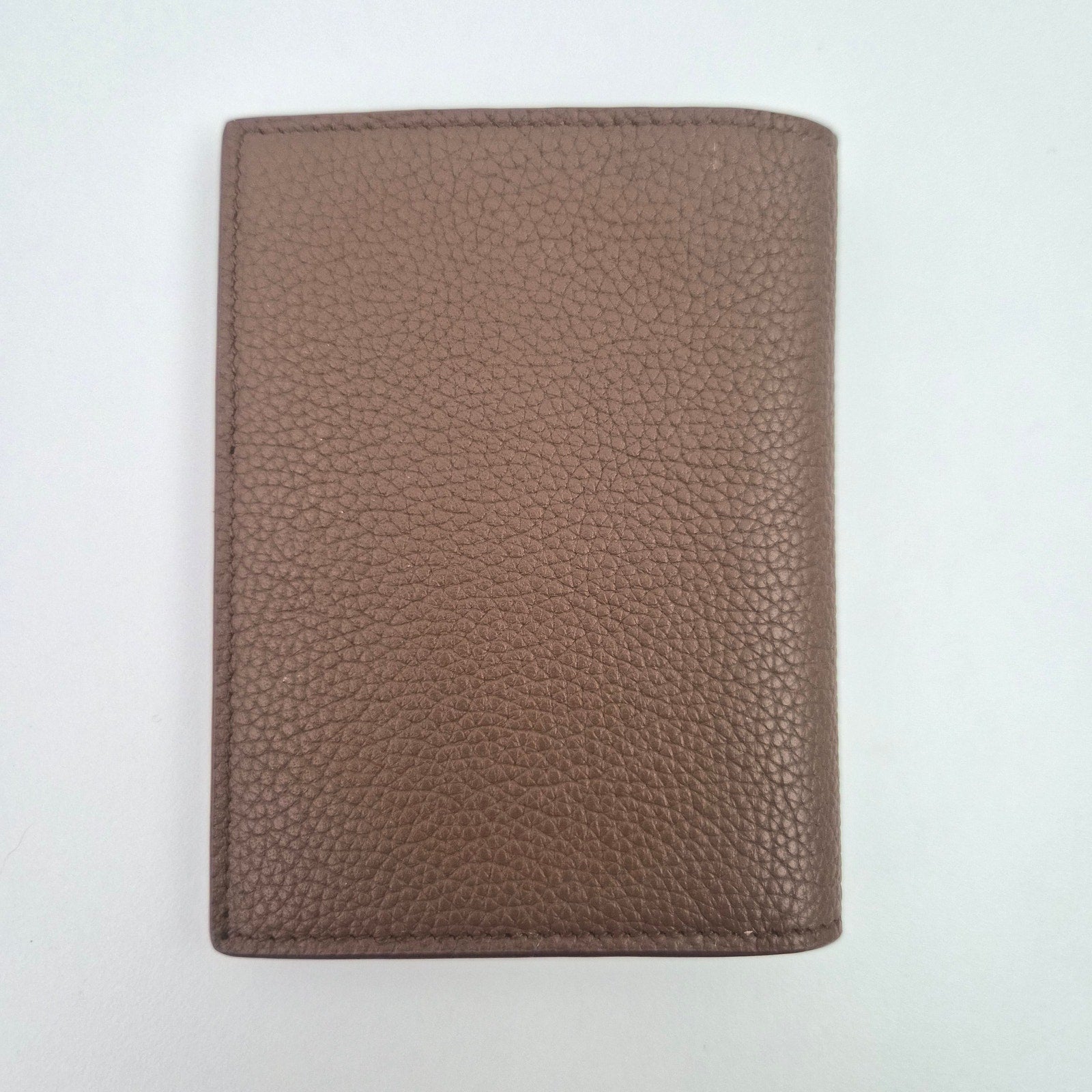 Saint Laurent Tiny Cassandre Credit Card Wallet in Grained Leather Brown