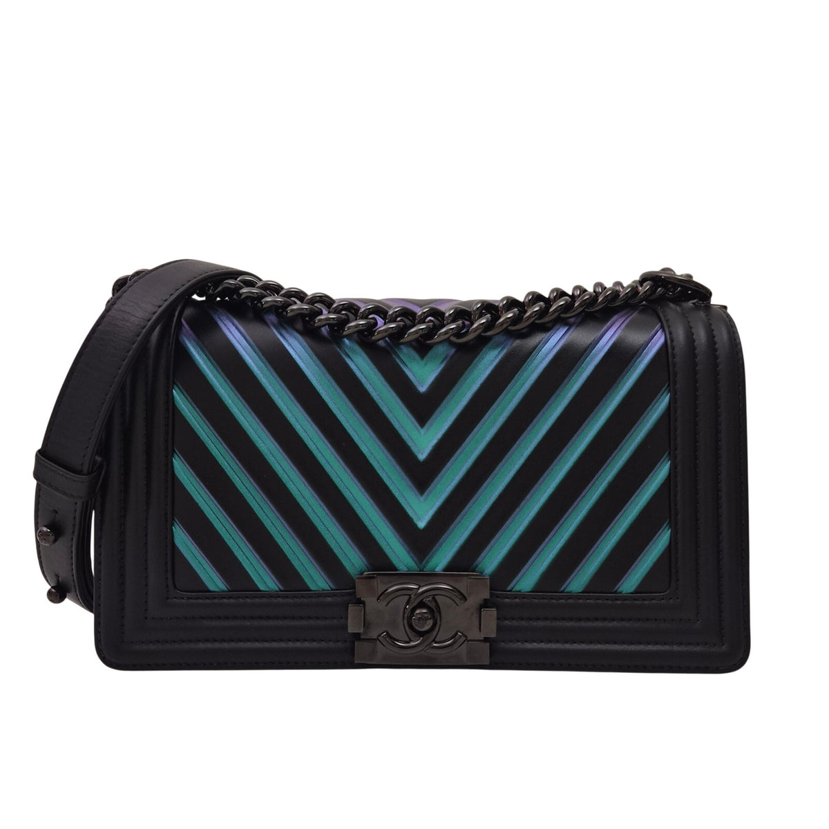 Chanel Iridescent Chevron Medium Boy Bag Black