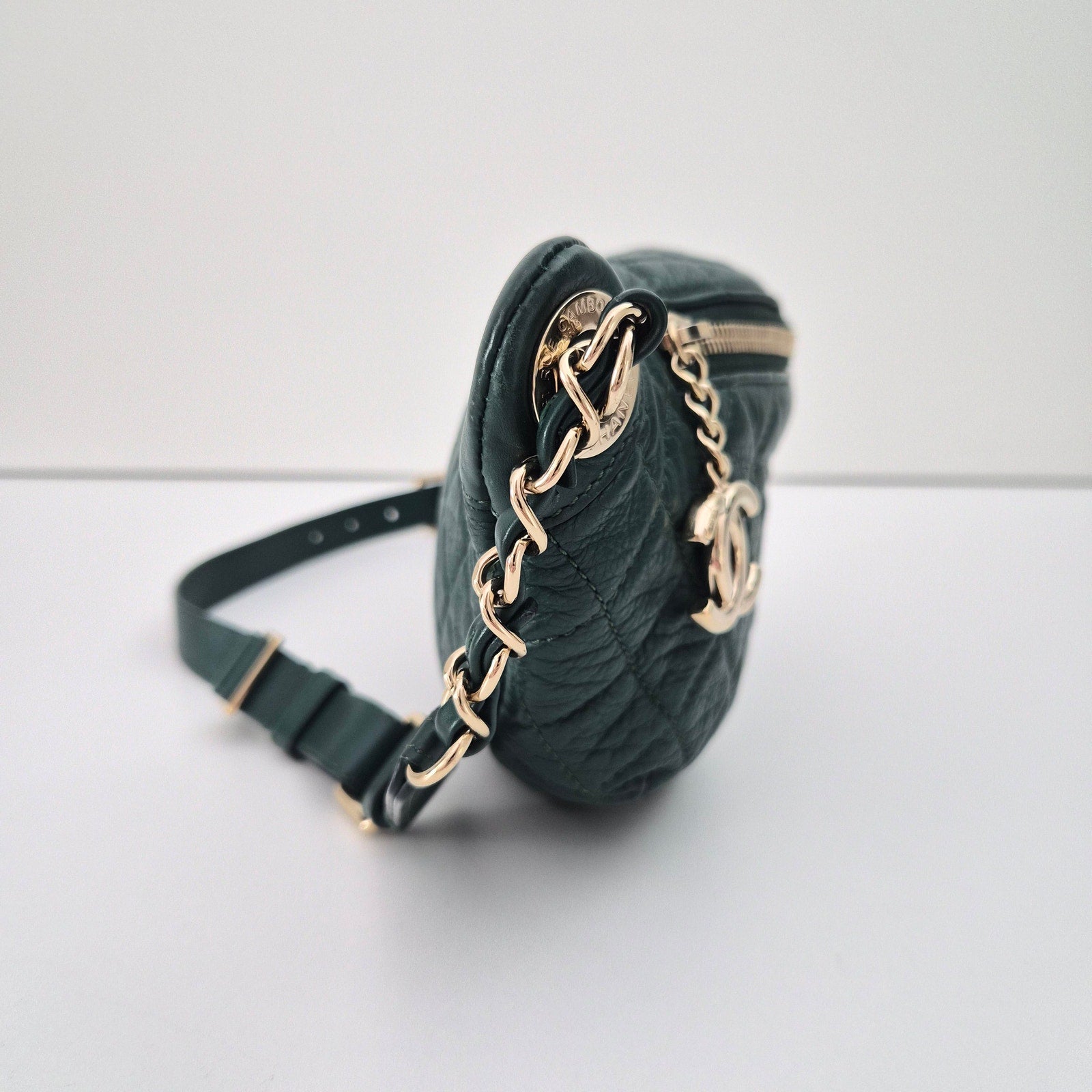Chanel Calfskin Quilted Banane Waist Bag Fanny Pack Green