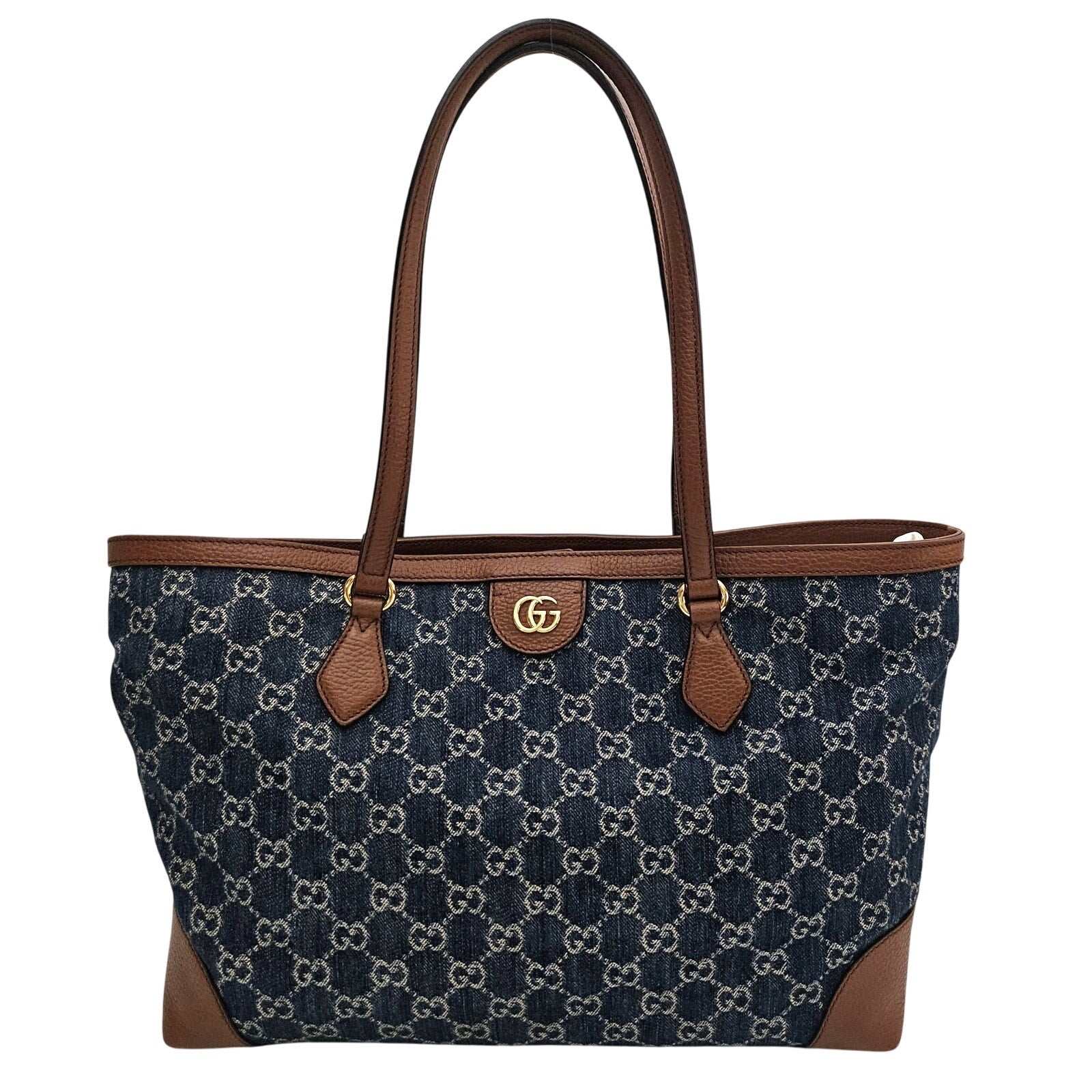 Gucci Denim GG Monogram Medium Ophidia Shopping Tote Blue Tea Cuir