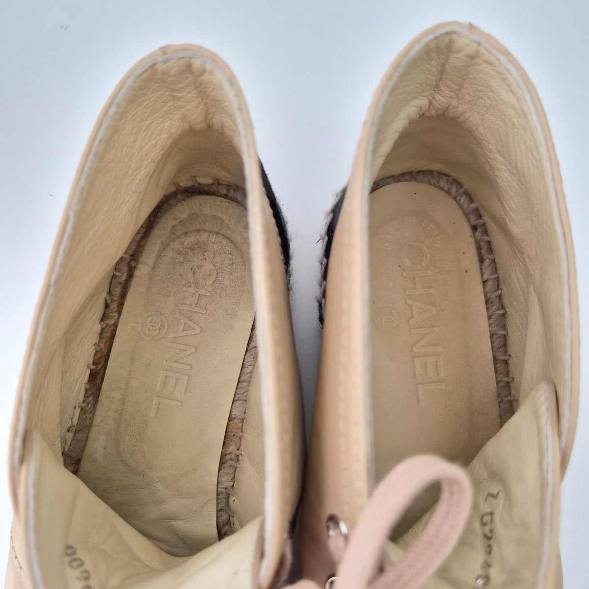 Chanel Beige Lambskin CC Logo High Top Espadrilles US 7 / EU 37