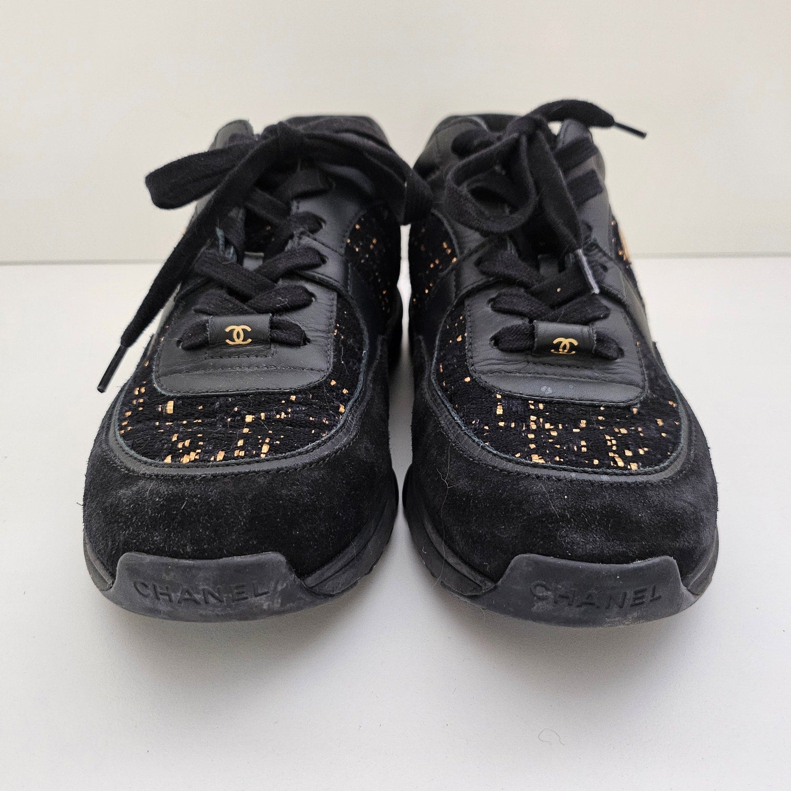 Chanel CC Black Suede Trainer Sneakers US 8.5 / EU 38.5