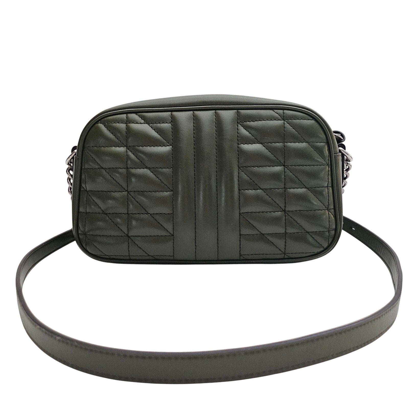 Gucci Calfskin Matelasse Aria Small GG Marmont Chain Shoulder Bag Green