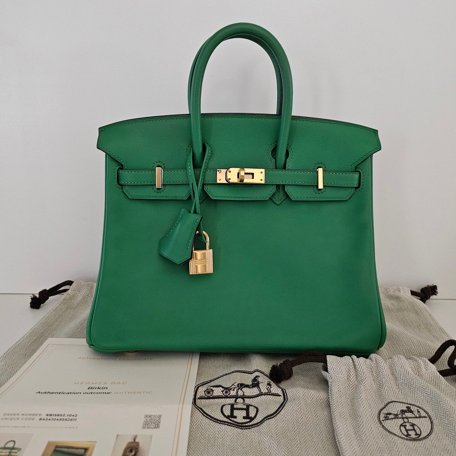 Hermes Birkin 25 Swift Leather Bambou Green with Gold Hardware