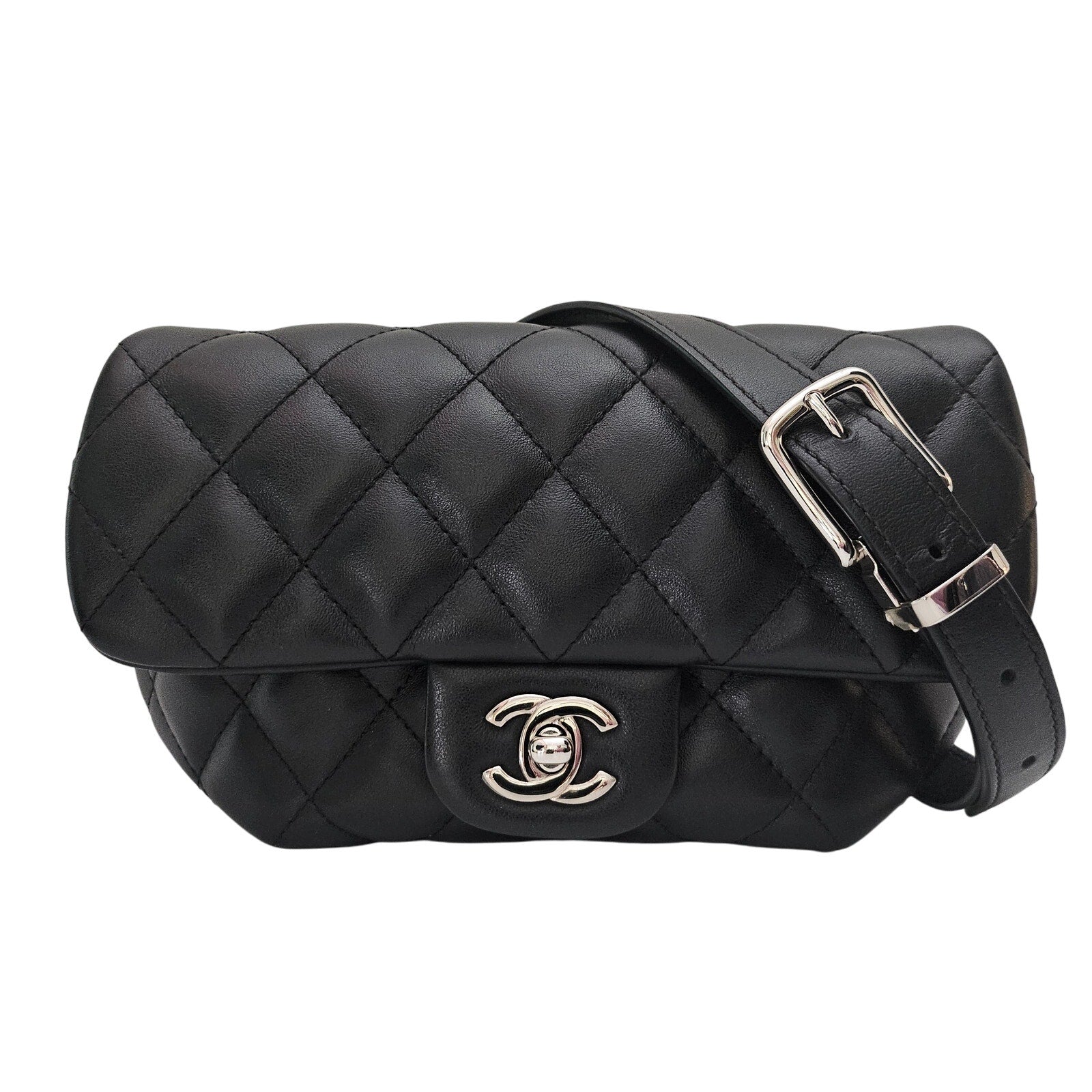 Chanel Quilted Uniform Leather CC Belt Bum Bag Black