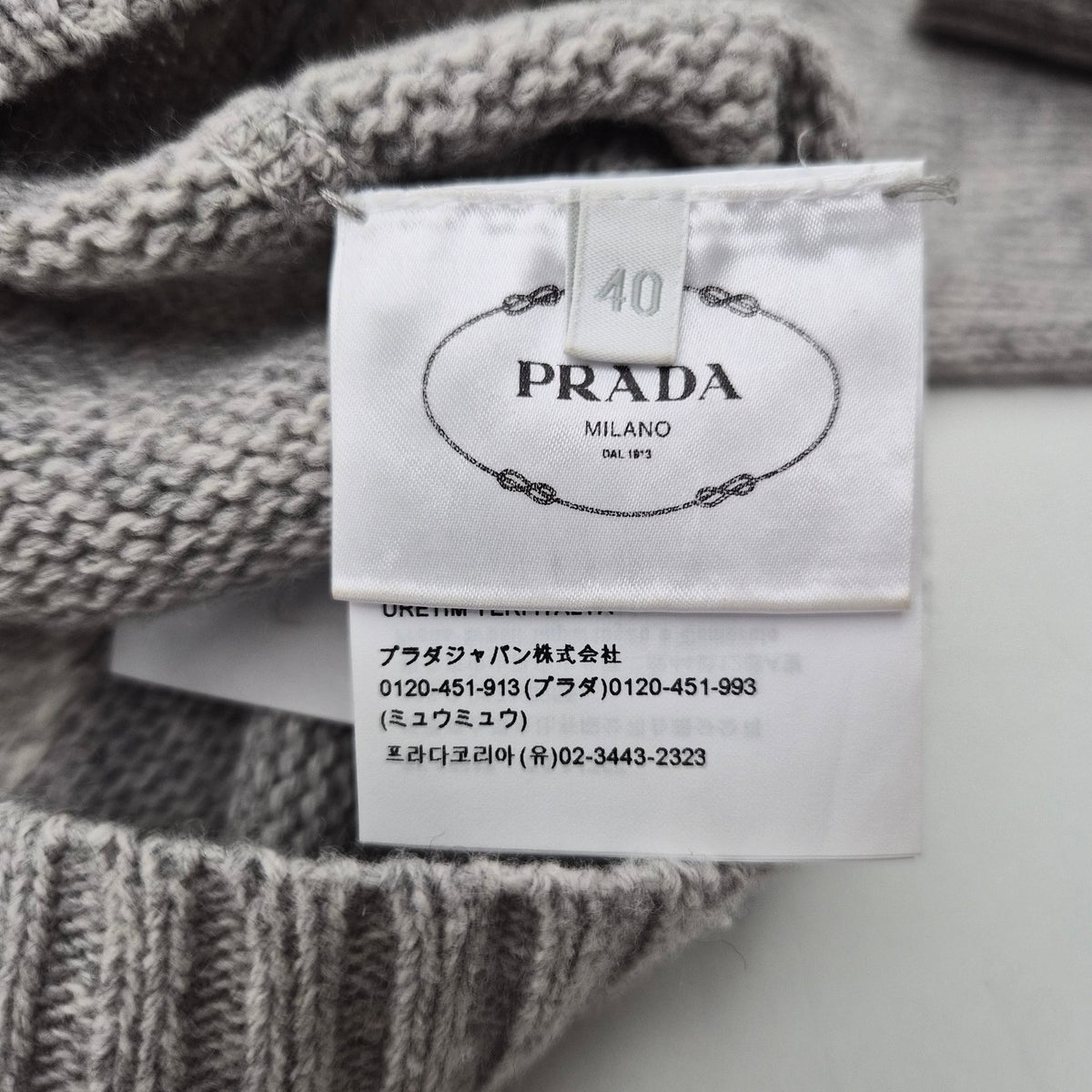 Prada Wool and Cashmere Crew-Neck Logo Sweater Gray Size 40