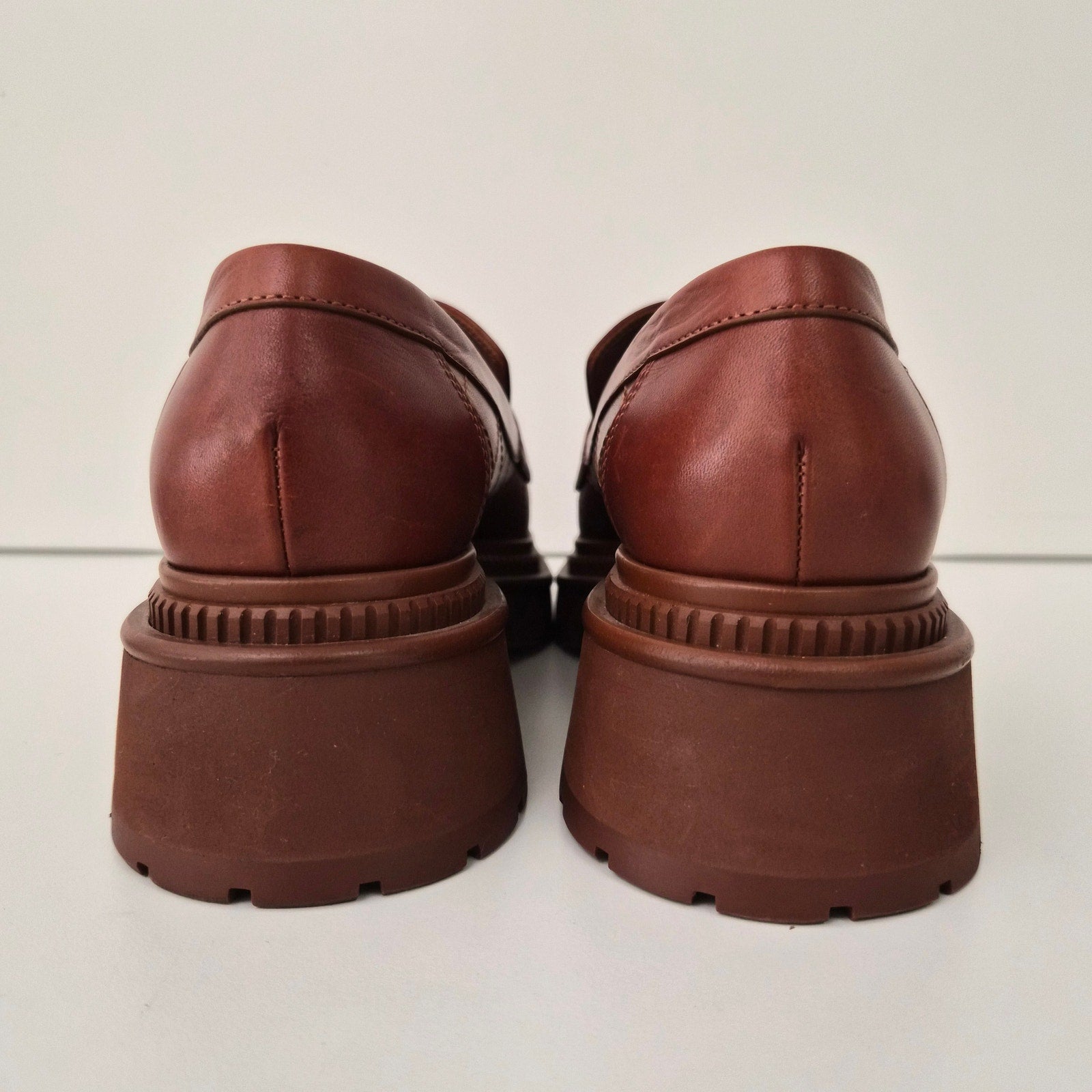 Chanel 2023 Calfskin Quilted CC Platform Loafers Light Brown US 8 / EU 38