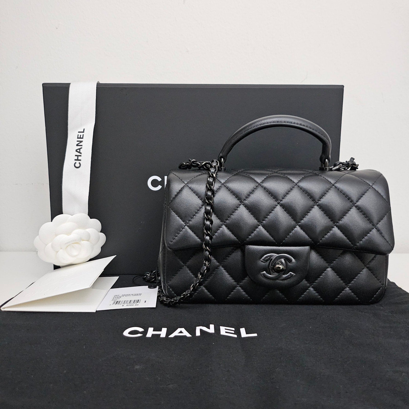 Chanel Lambskin Quilted Mini Top Handle Rectangular Flap So Black Bag