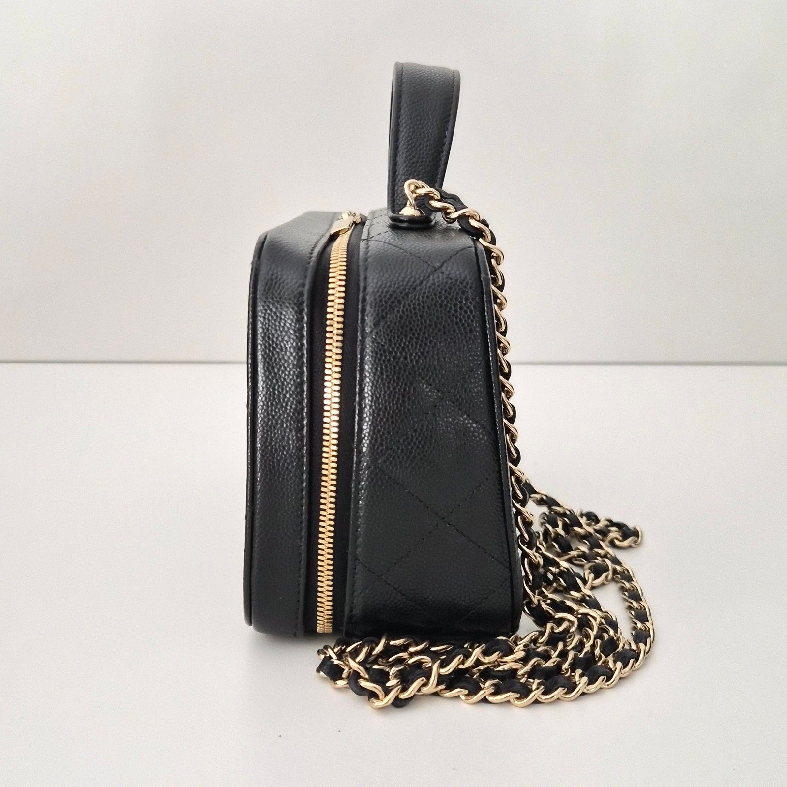 Chanel Caviar Quilted Top Handle Vanity With Chain Black